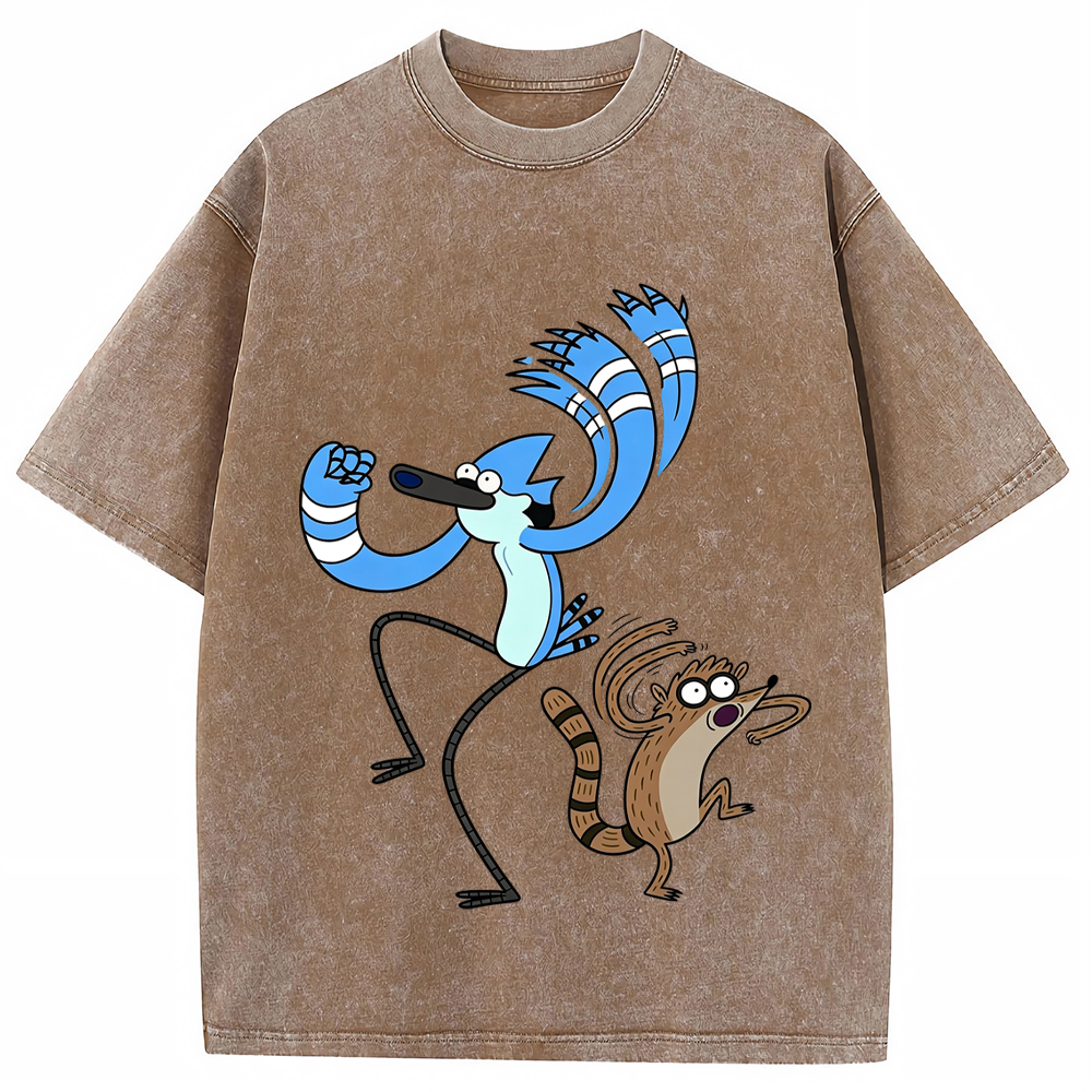 Dance Vibe Mordecai & Rigby Dynamic Dancing Character Cartoon Tee