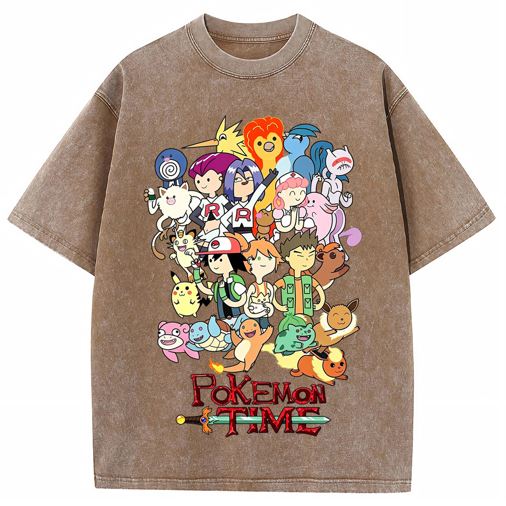 Pokemon Time Anime Main Cast Large Character Group Collage Cartoon Tee