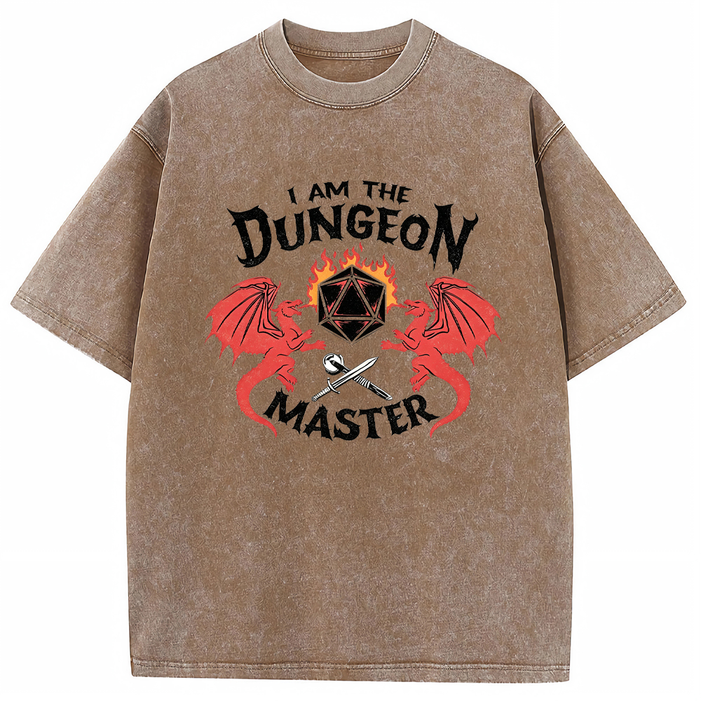 DnD Fantasy Dragon & D20 Dice Dual Dragon Flaming Dice Sword Graphic Cartoon Tee
