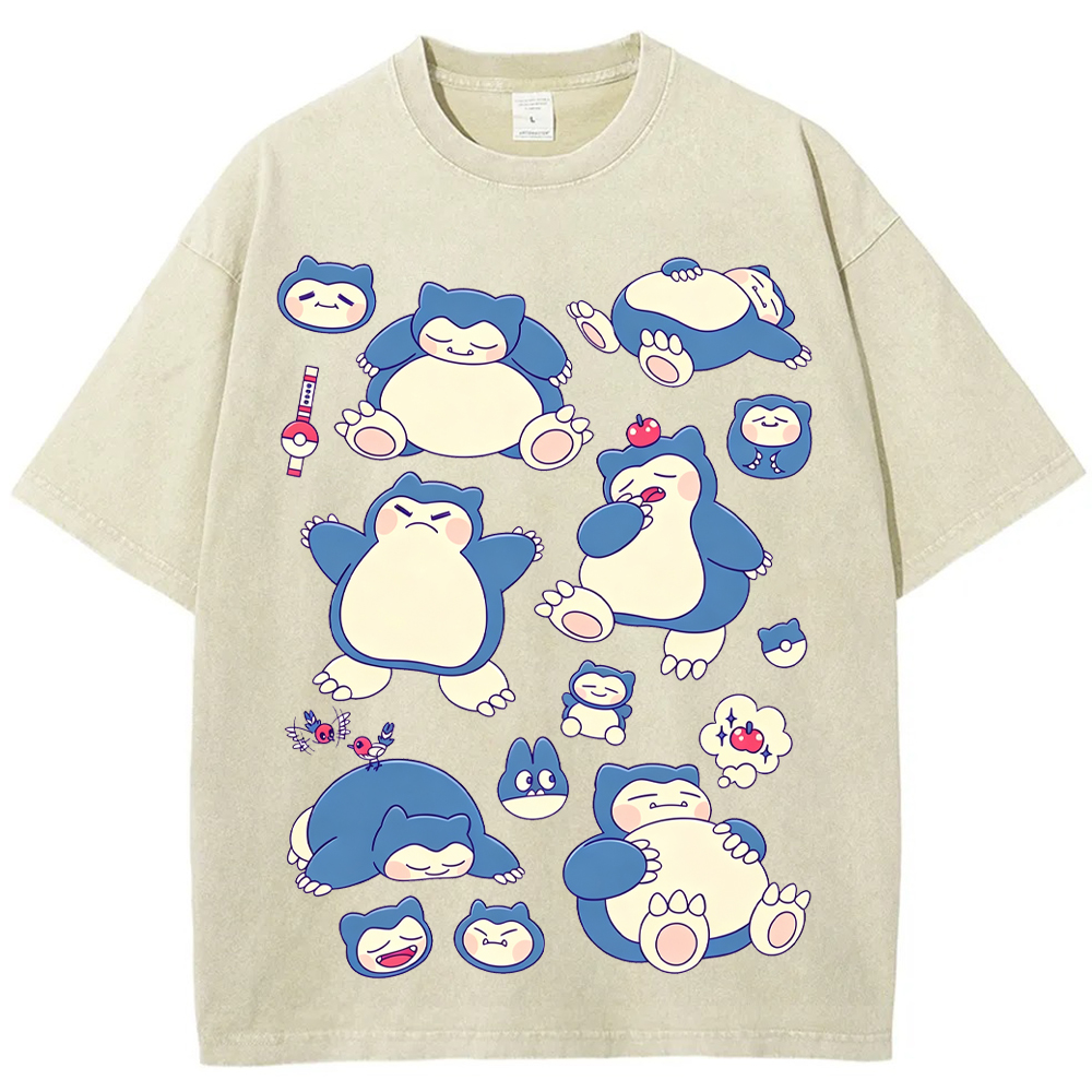 Snorlax Multi Pose Cute Cartoon Tee | Pokemon Anime