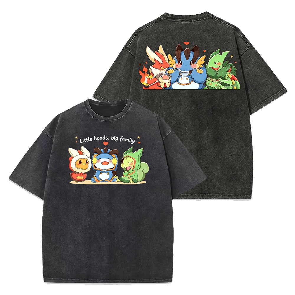 Parent & Kid Blaziken Mudkip Sceptile Hoodie Style Vintage Washed T-Shirt