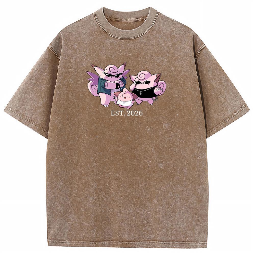 Cute Parent & Kid Clefable Family Vintage Washed T-Shirt