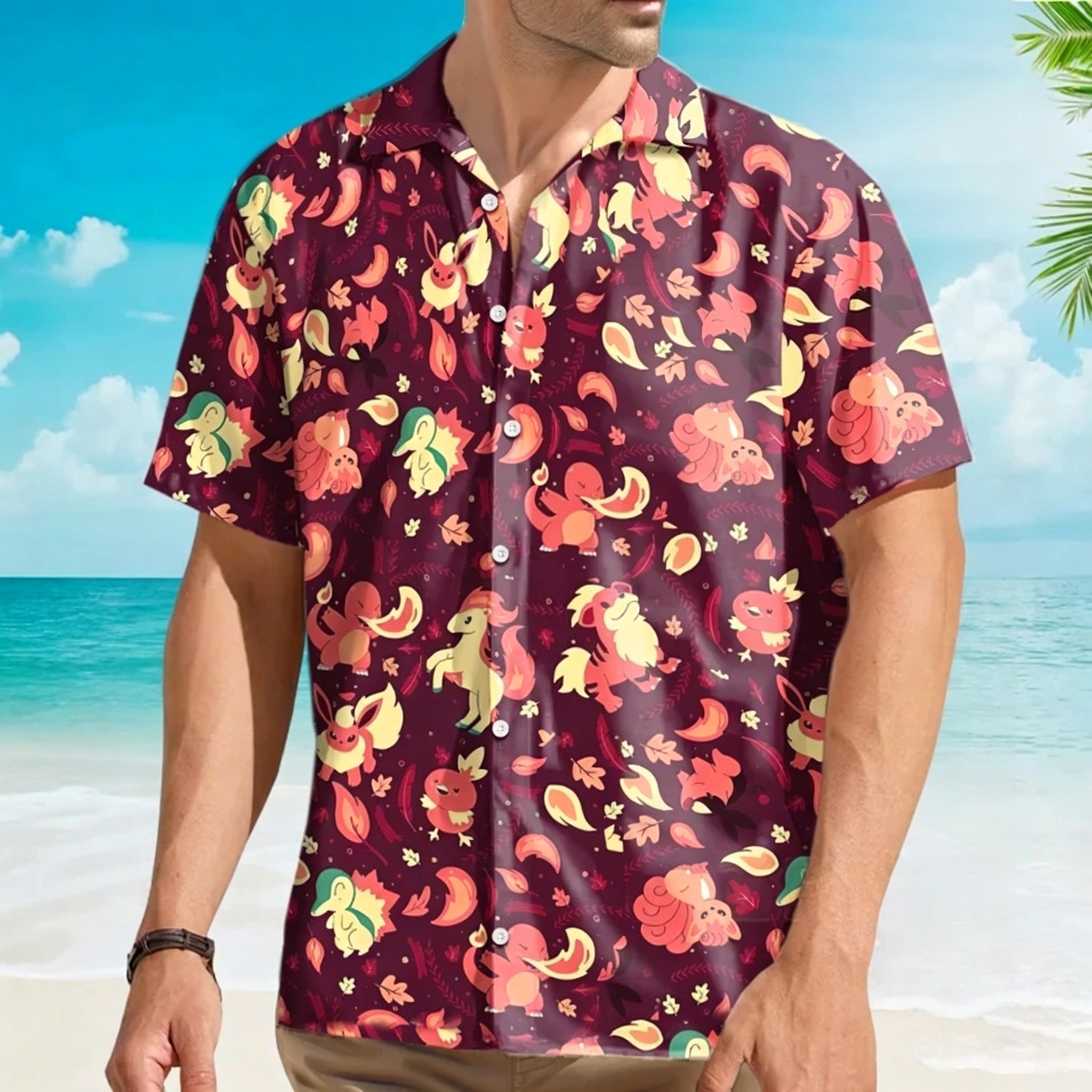 Fire Pokemon Pattern Hawaiian Shirt