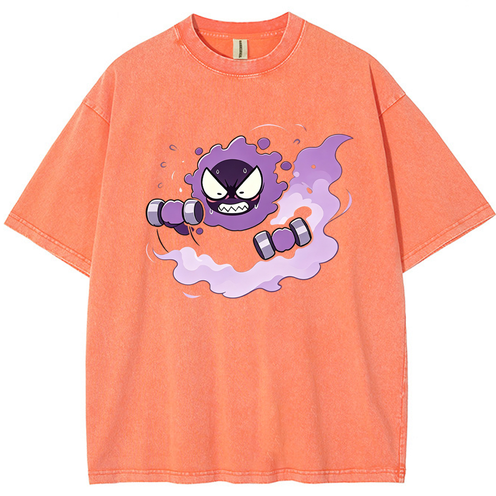 Gastly Lifting Dumbbells Cartoon Tee | Pokemon Anime