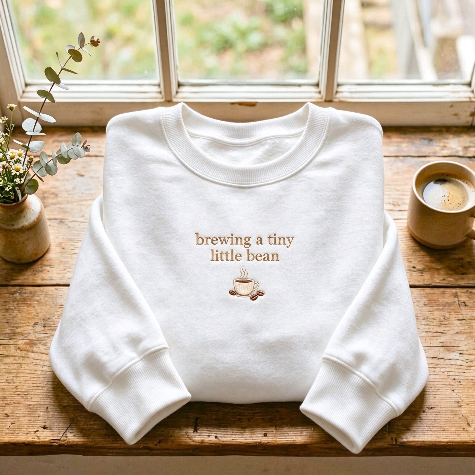 Brewing A Tiny Little Bean Embroidered Pregnancy Sweatshirt