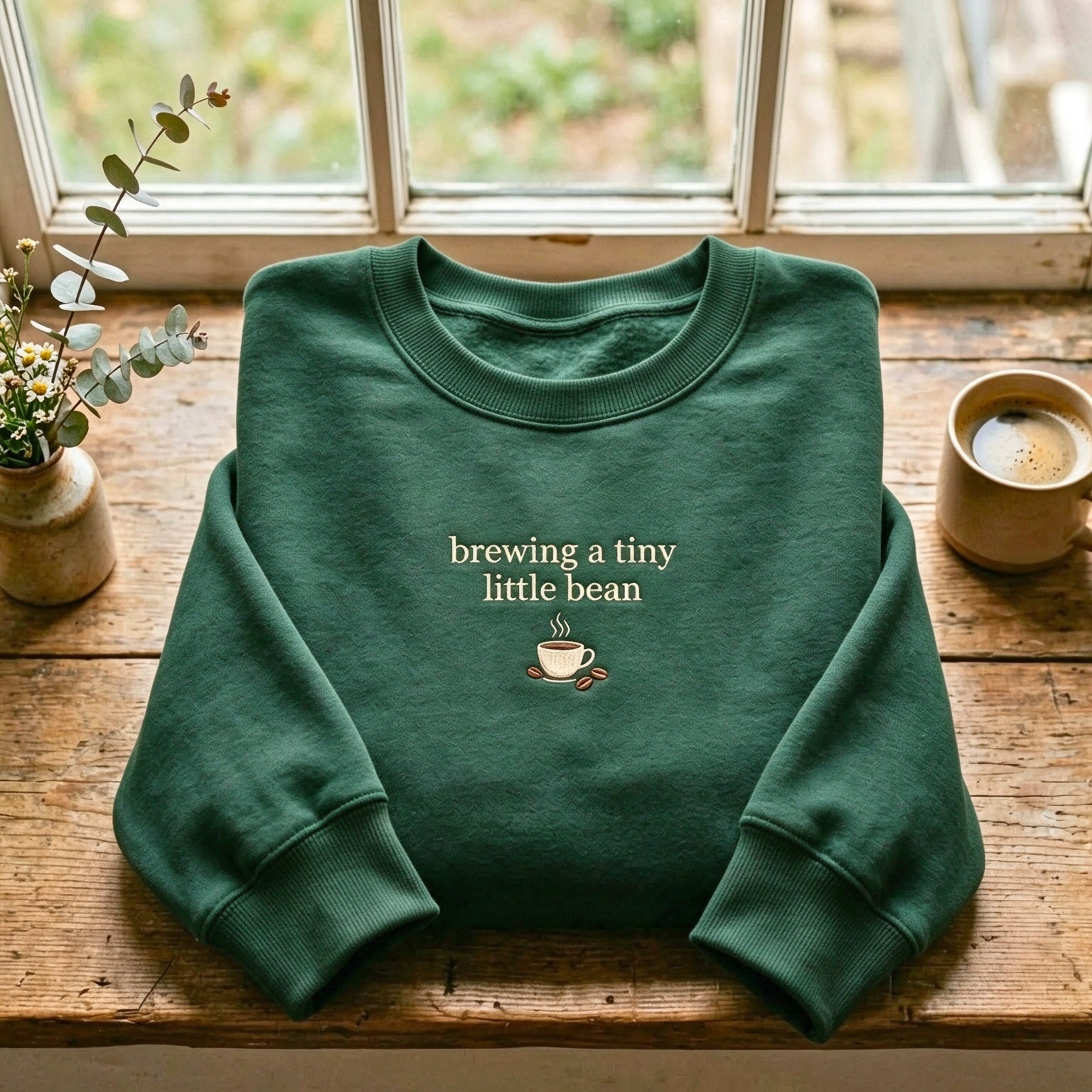 Brewing A Tiny Little Bean Embroidered Pregnancy Sweatshirt