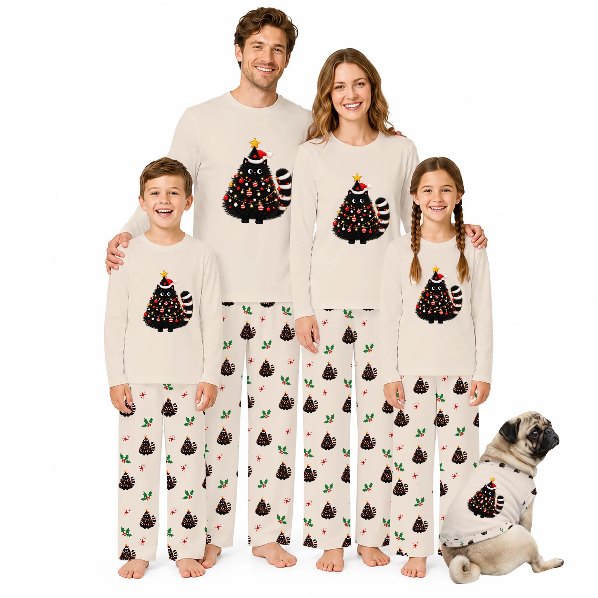 Christmas Black Cat Matching Family Pajamas Set