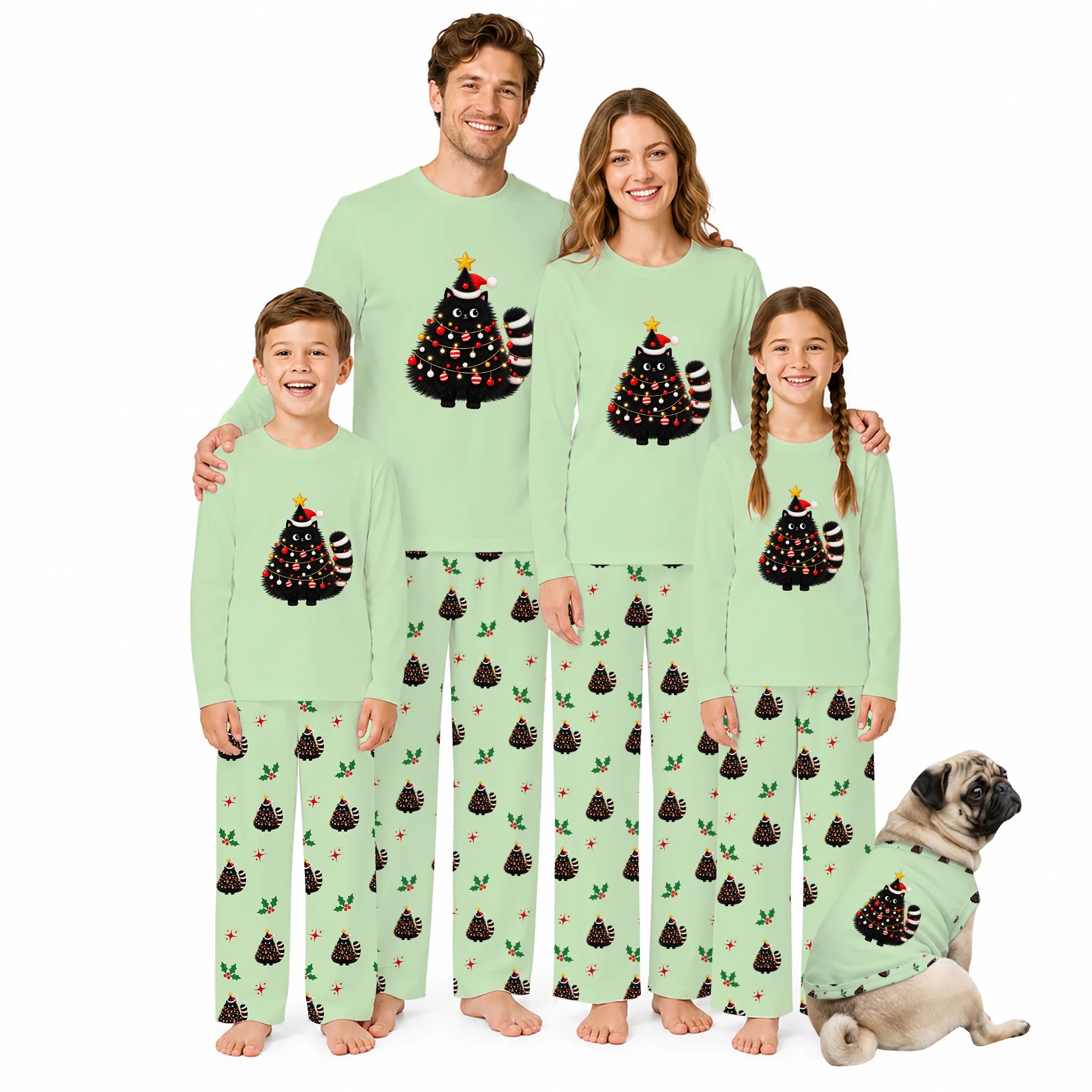 Christmas Black Cat Matching Family Pajamas Set