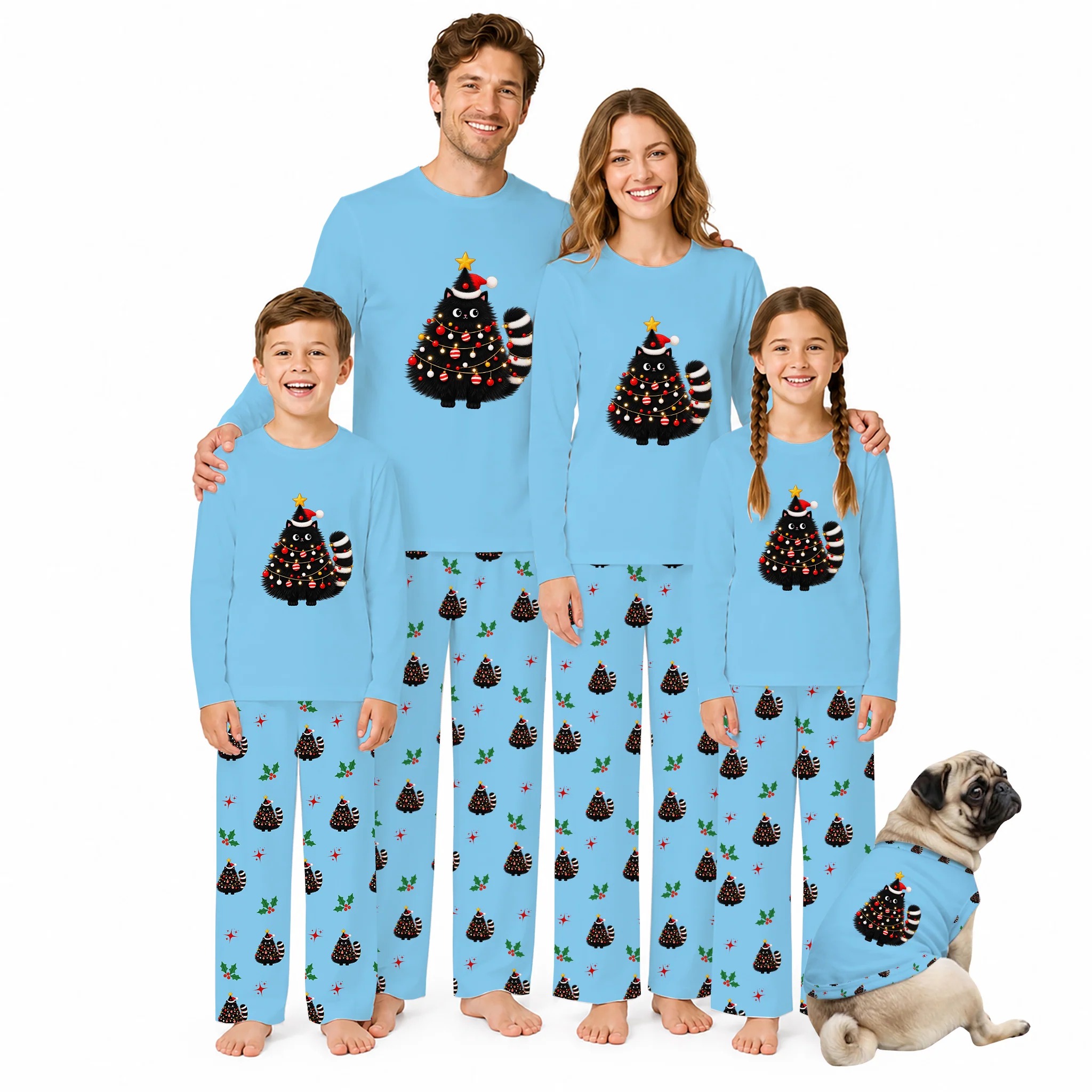 Christmas Black Cat Matching Family Pajamas Set