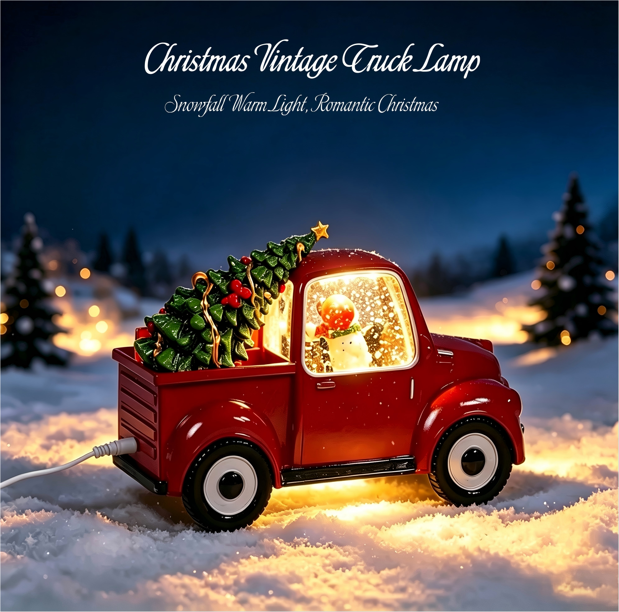 Christmas Vintage Red Truck Snow Globe Music Box, Lighted Swirling Snow Christmas Tabletop Decor Gift