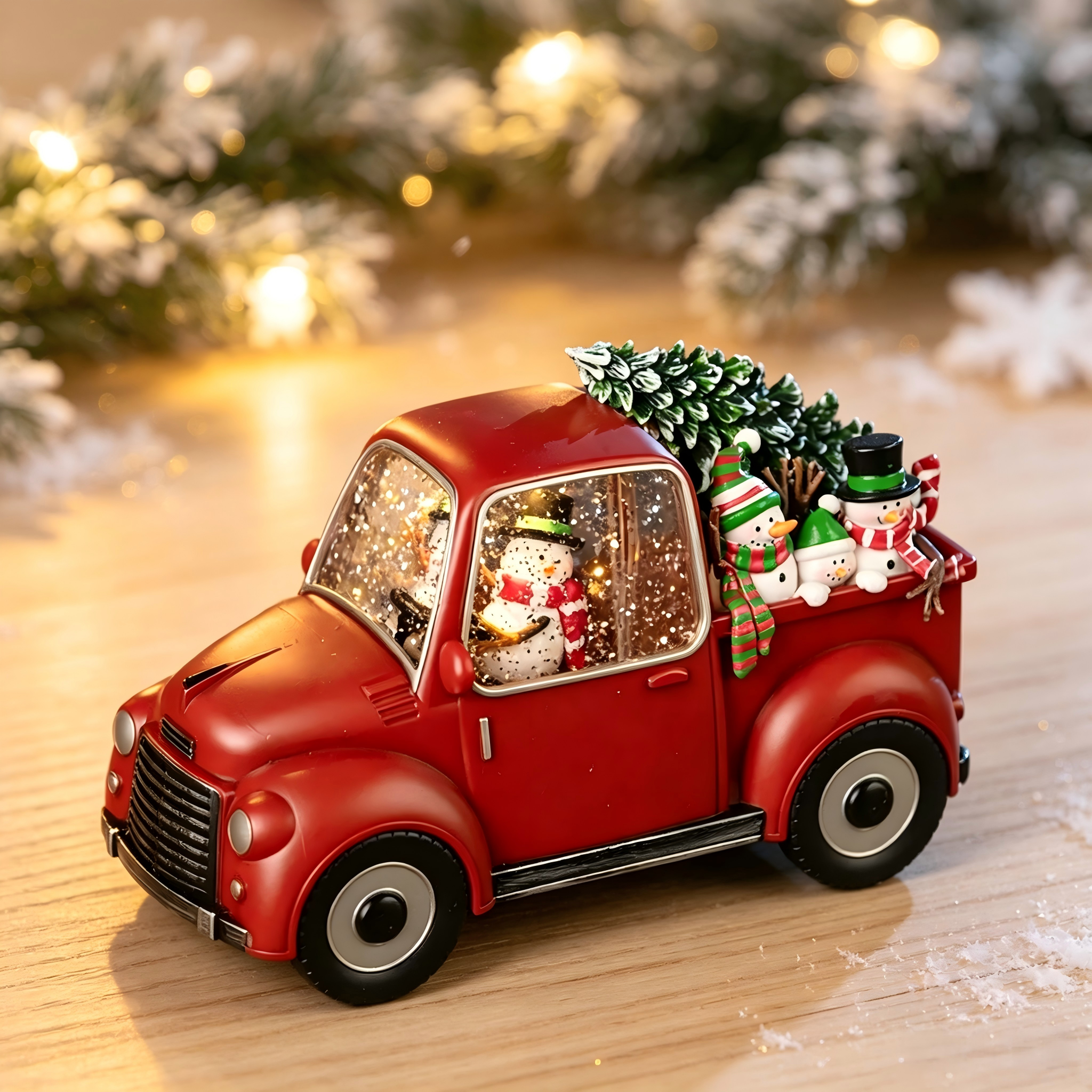 Christmas Vintage Red Truck Snow Globe Music Box, Lighted Swirling Snow Christmas Tabletop Decor Gift