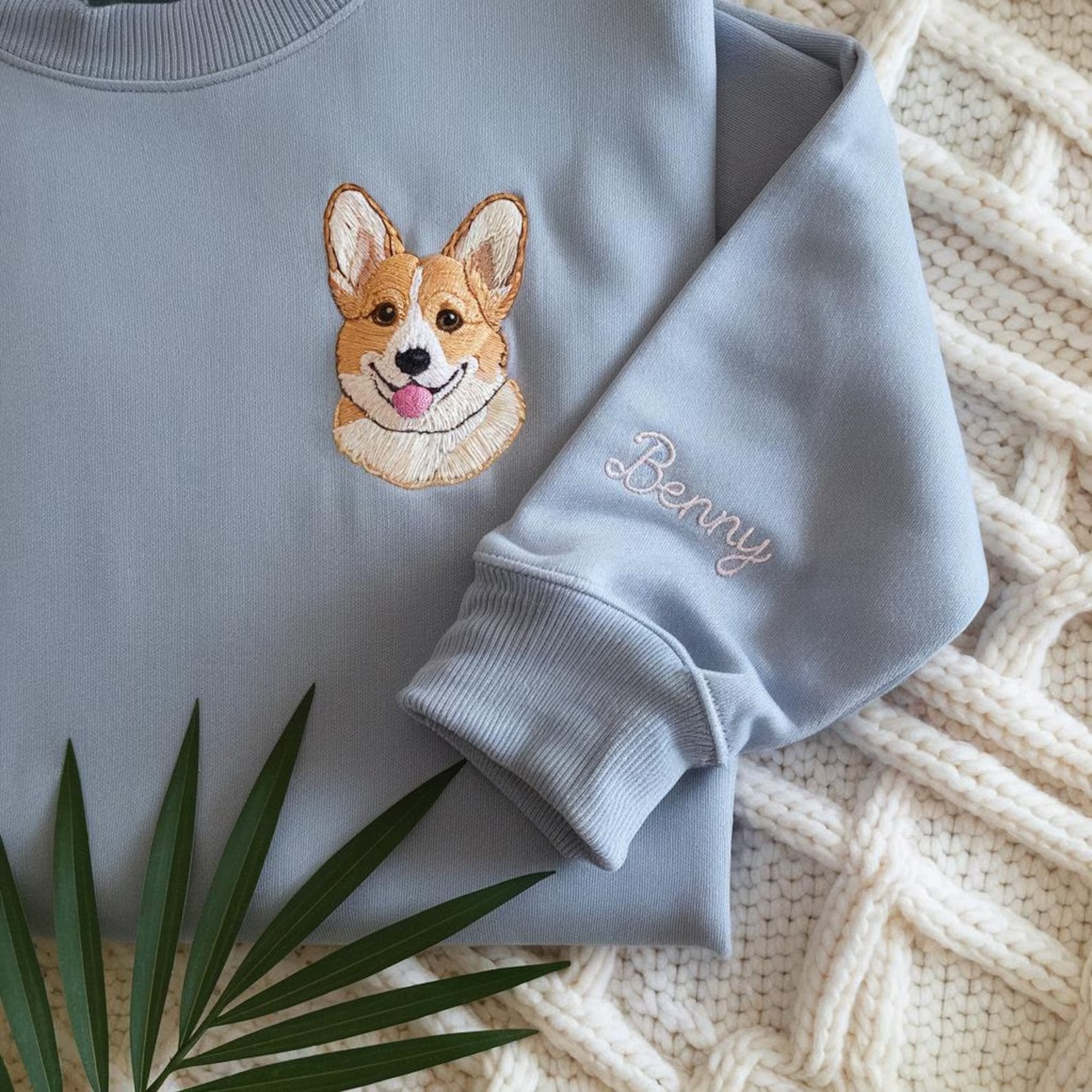 Custom Dog Face 2 Embroidered Sweatshirt-Gift For Custom