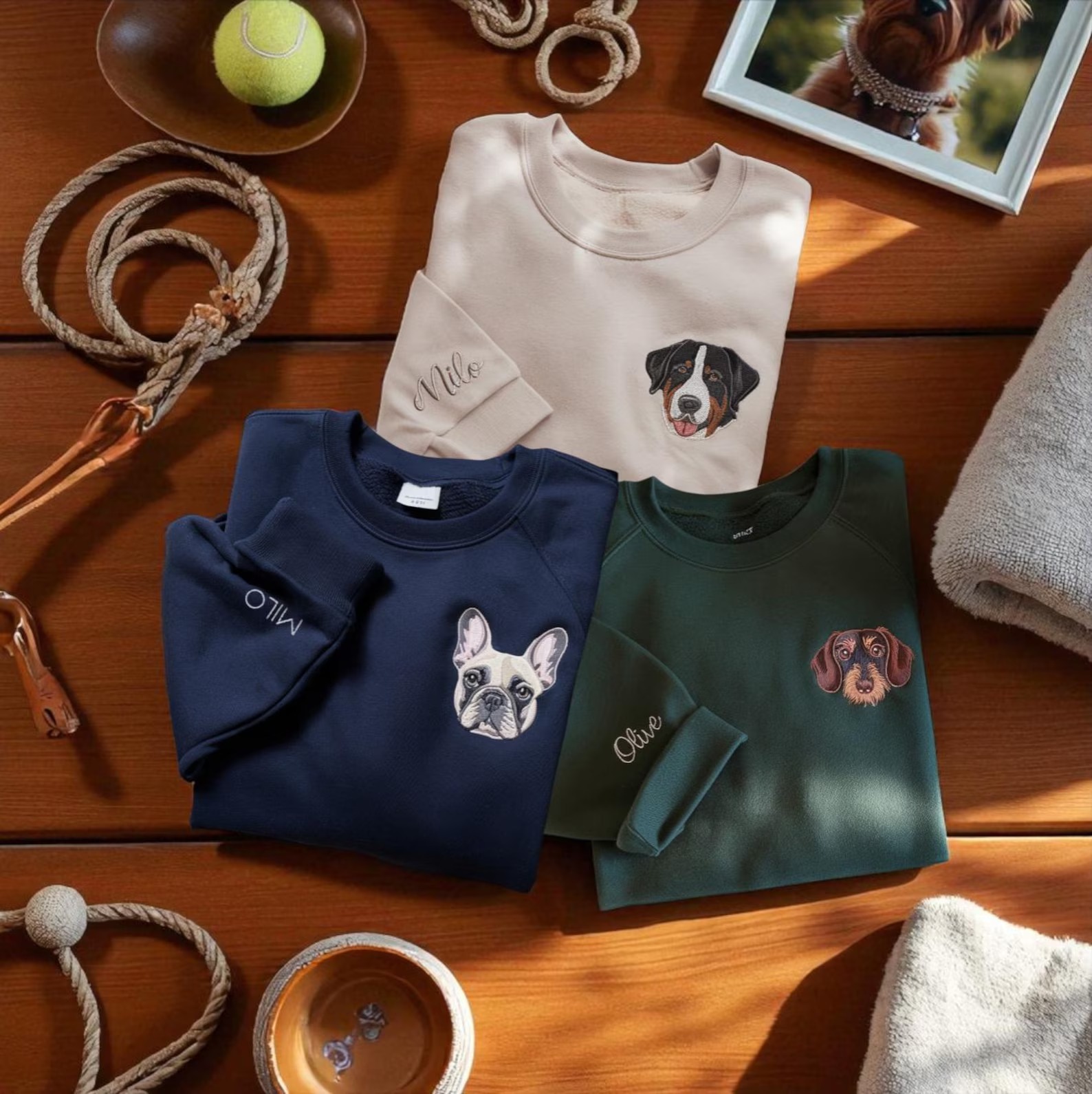 Custom Dog Face 2 Embroidered Sweatshirt-Gift For Custom