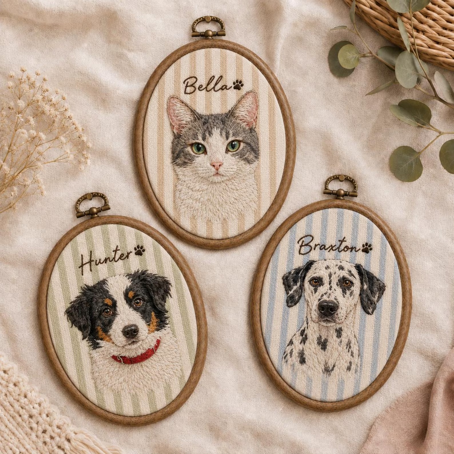 Custom Embroidered Pet Portrait Embroidery Hoop