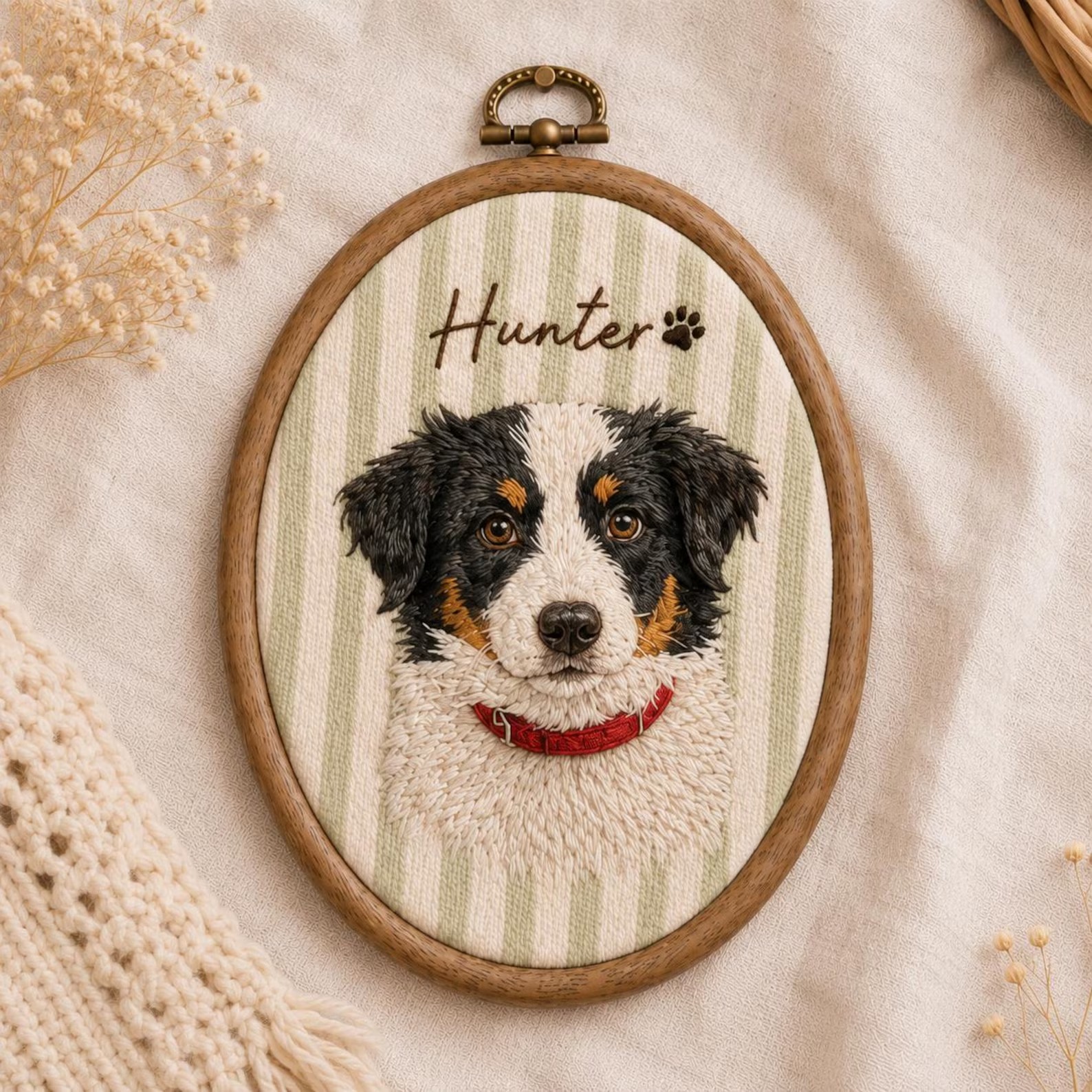 Custom Embroidered Pet Portrait Embroidery Hoop