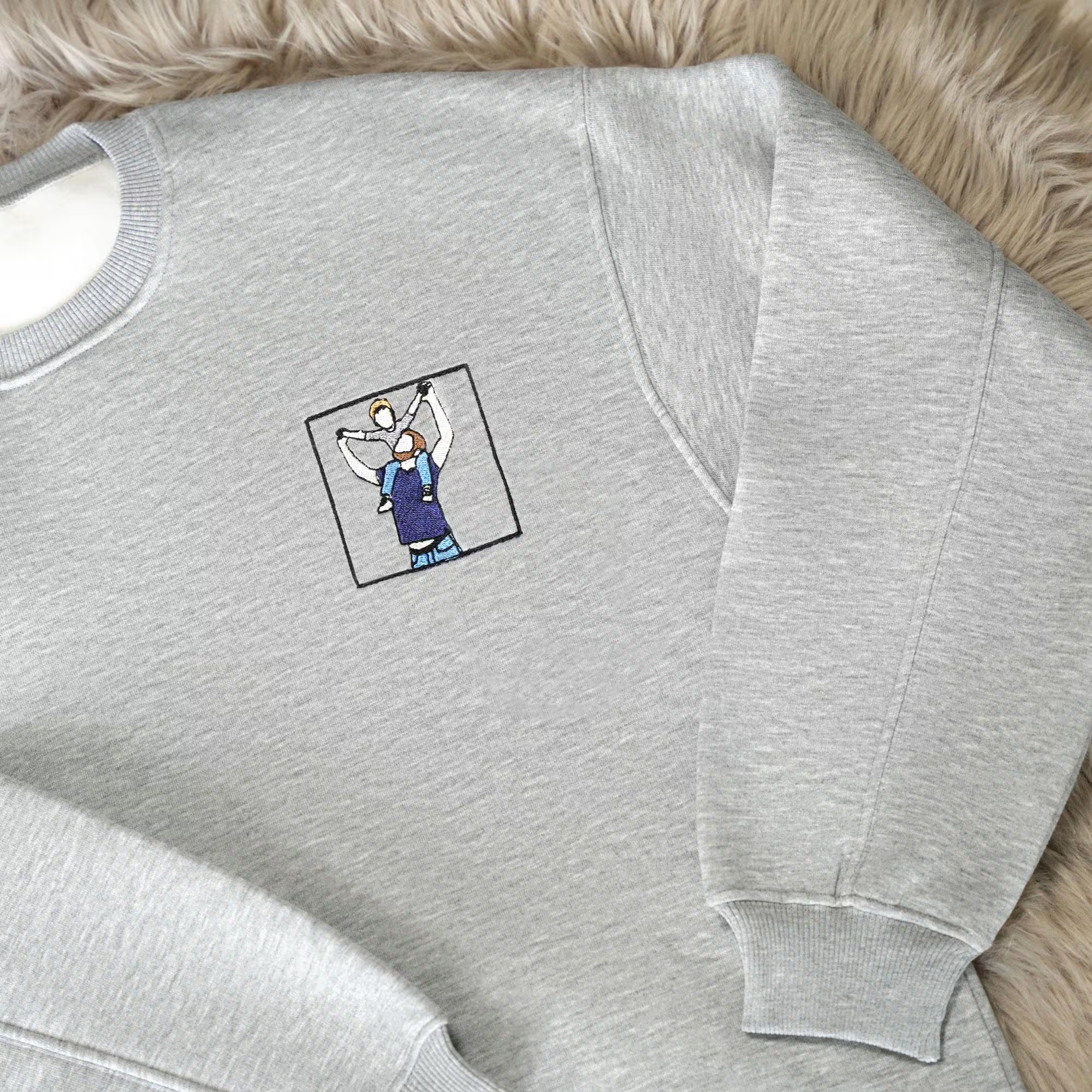 Personalized Photo Embroidery Hoodie – Custom Dad & Kid Portrait Sweatshirt
