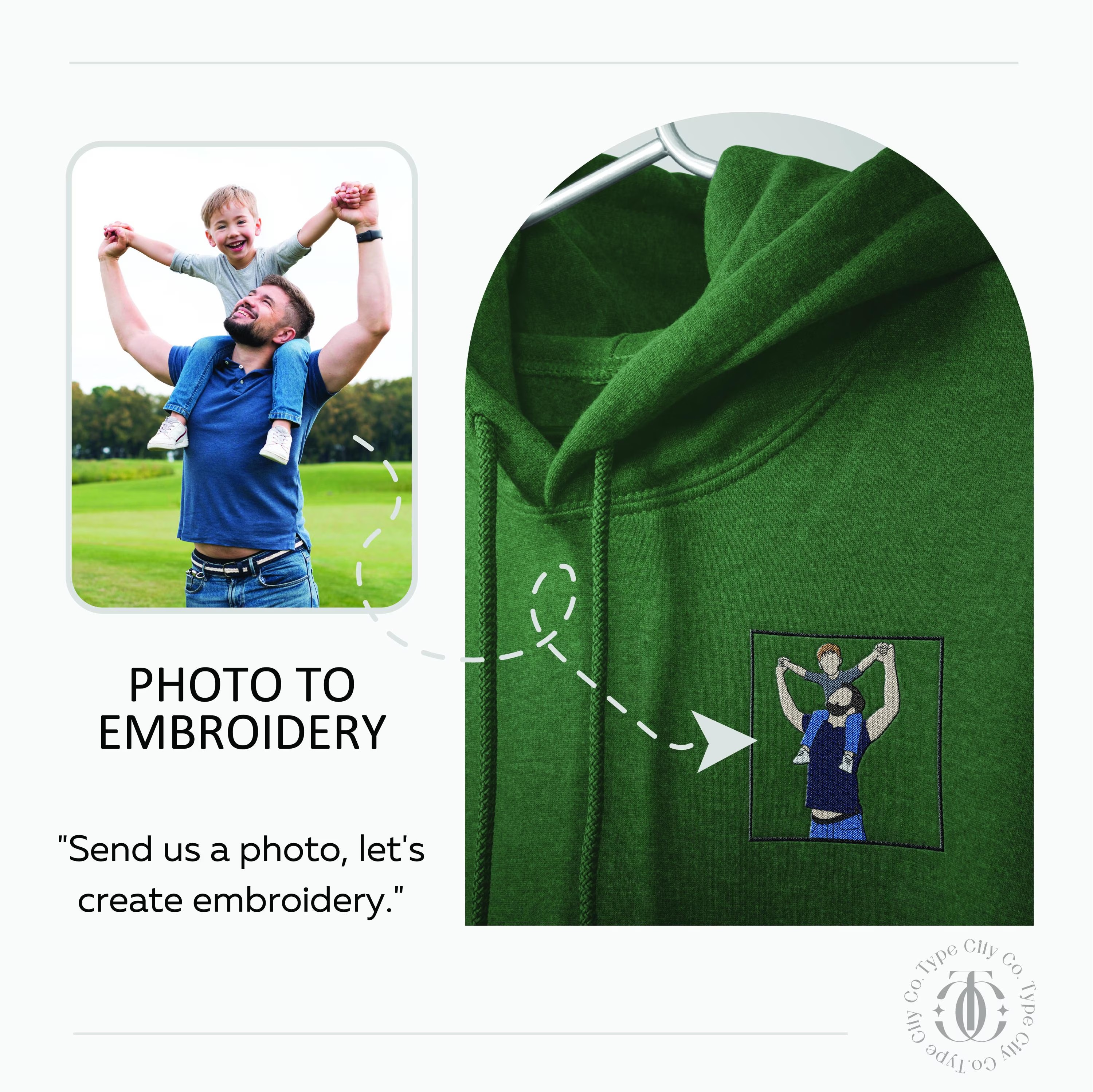 Personalized Photo Embroidery Hoodie – Custom Dad & Kid Portrait Sweatshirt