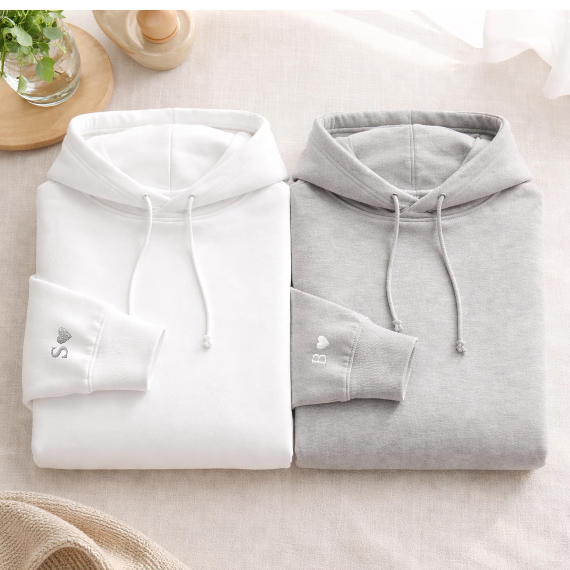 Custom Embroidery Initial Heart sleeve Hoodie-Gift For Custom