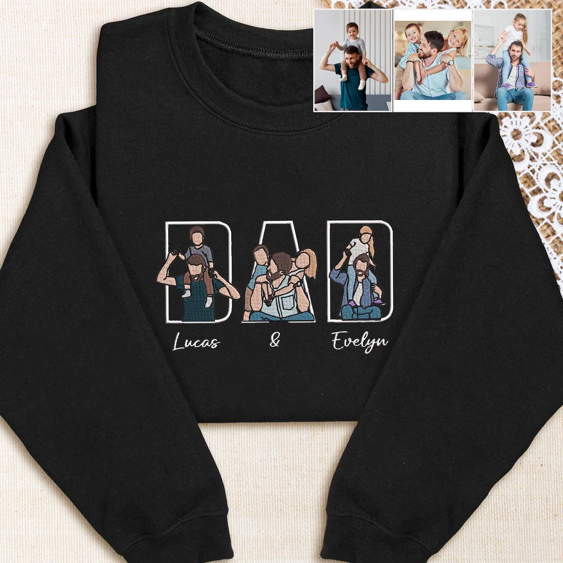 Custom Family Embroidered Sweatshirt – Gift for Papa, Dad or Mama -Gift For Custom