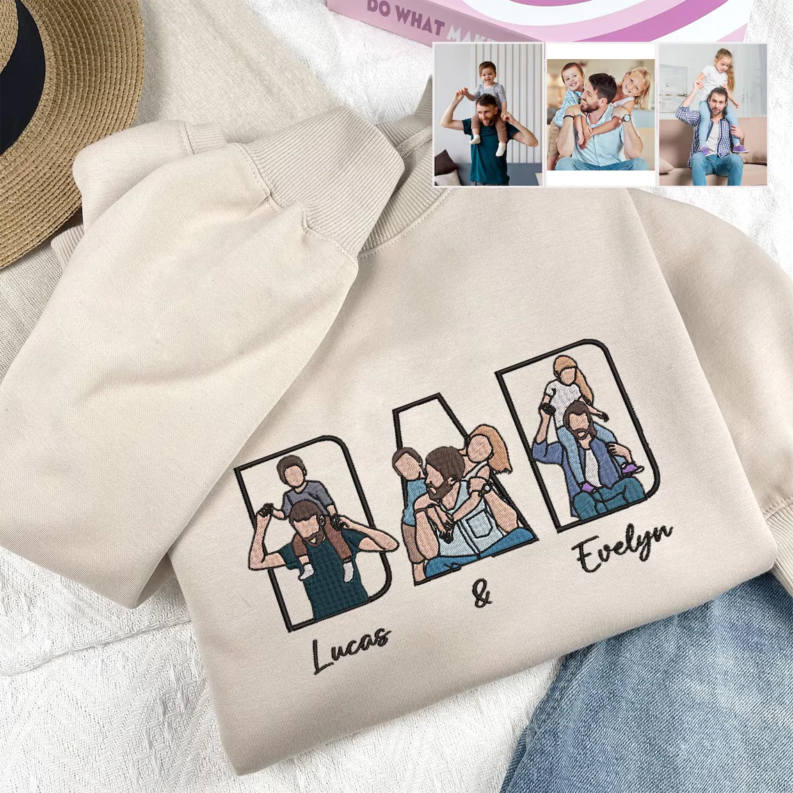 Custom Family Embroidered Sweatshirt – Gift for Papa, Dad or Mama -Gift For Custom