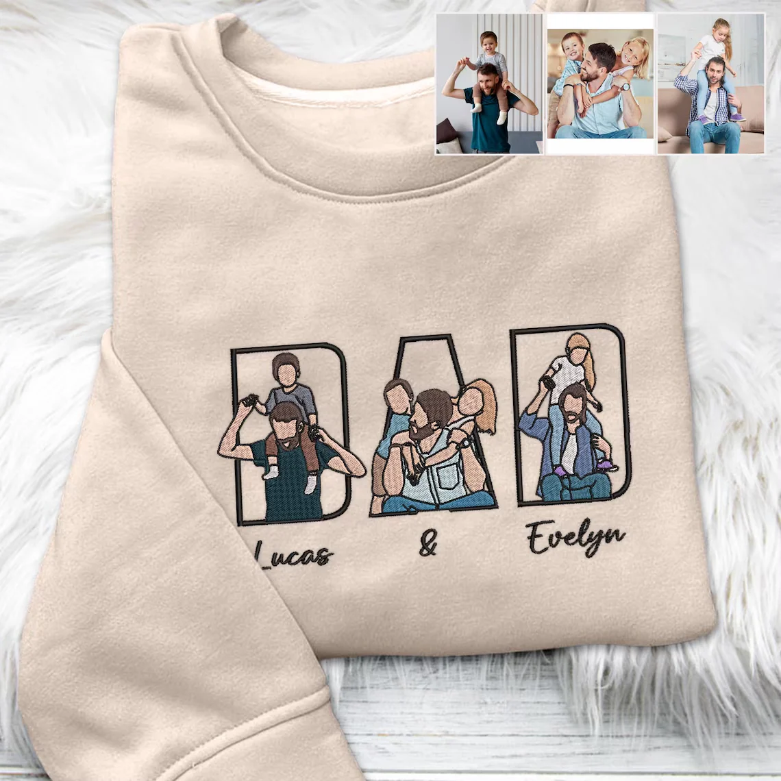 Custom Family Embroidered Sweatshirt – Gift for Papa, Dad or Mama -Gift For Custom