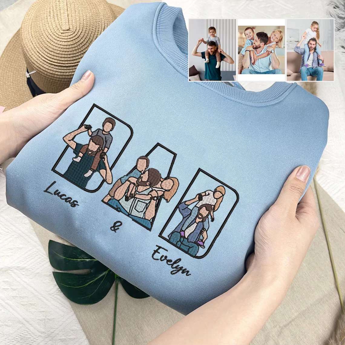Custom Family Embroidered Sweatshirt – Gift for Papa, Dad or Mama -Gift For Custom