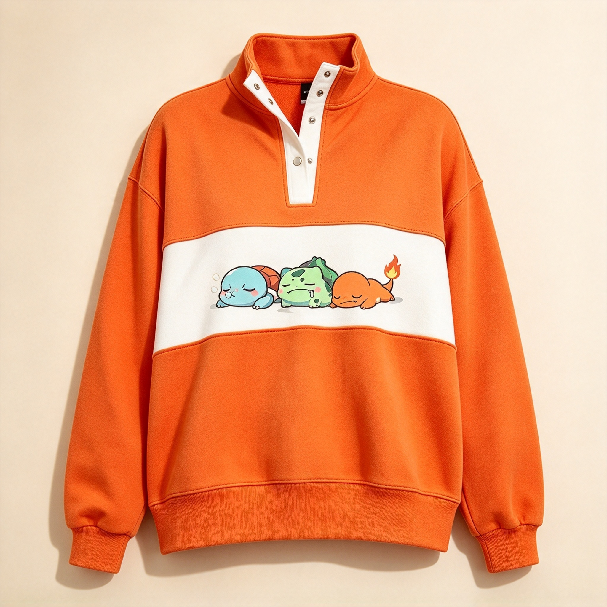 Cute Anime Starters Color Block Quarter Snap Sweatshirt