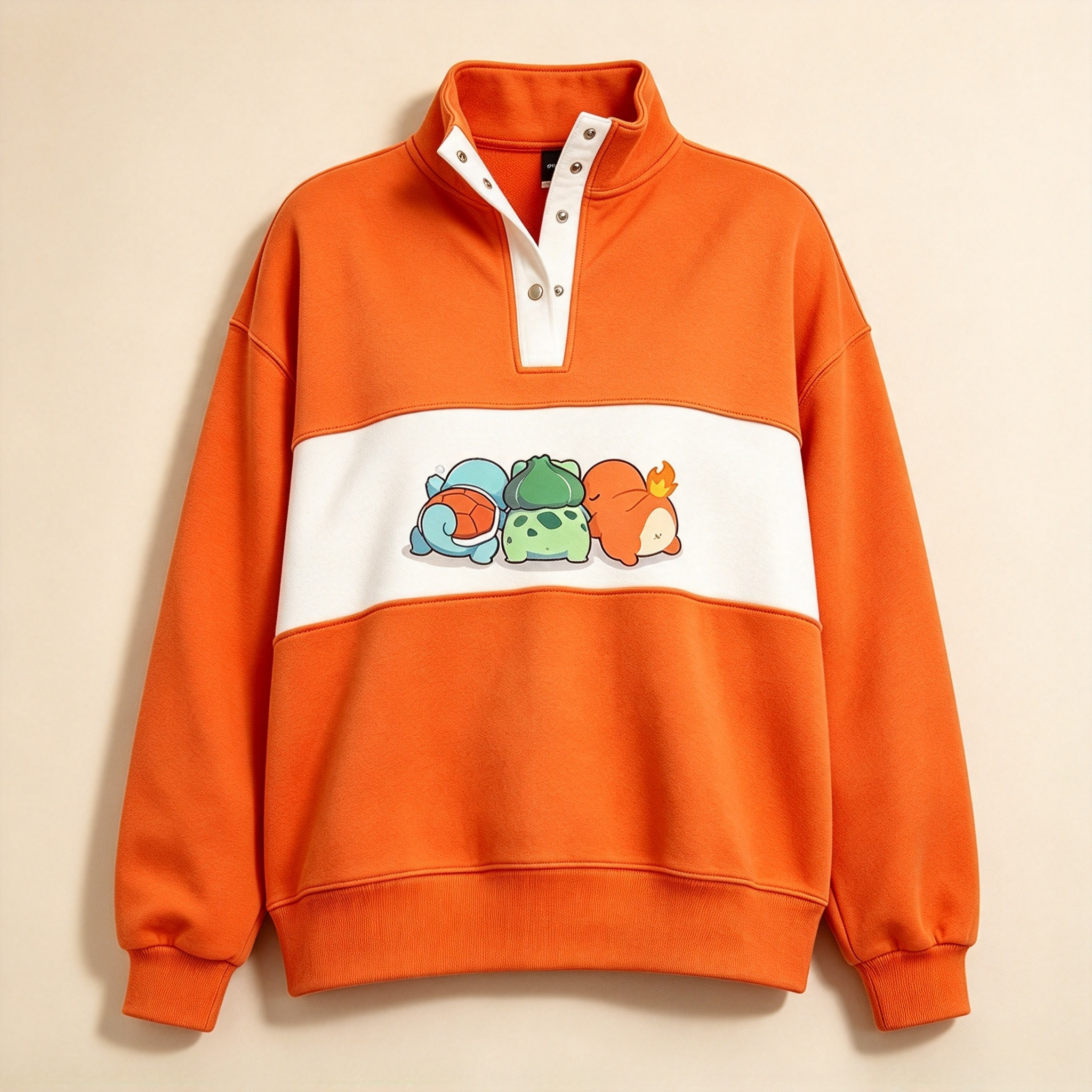 Cute Anime Starters Color Block Quarter Snap Sweatshirt