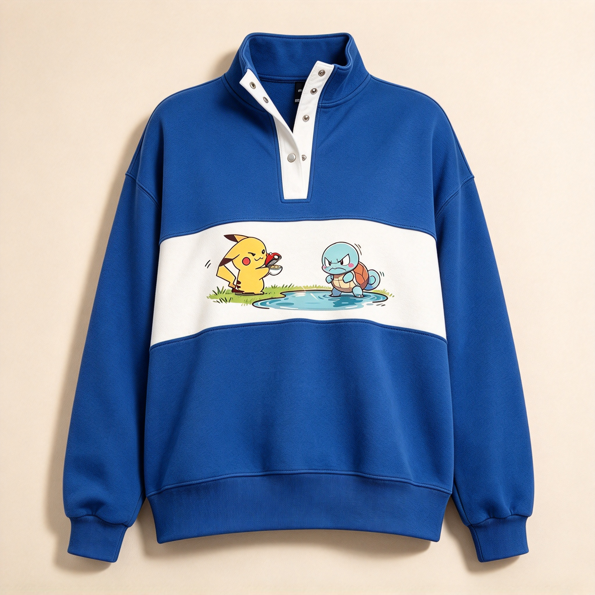 Cute Anime Starters Color Block Quarter Snap Sweatshirt