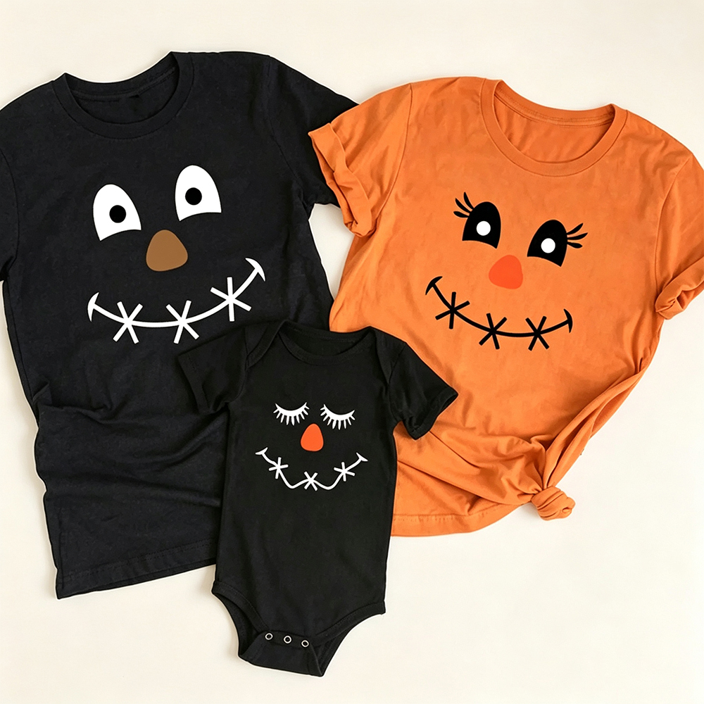 Pastel Scarecrow Face Family Matching T‑Shirts Outfits