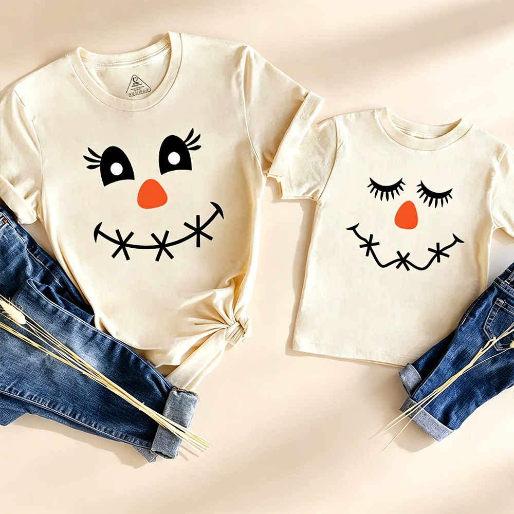 Pastel Scarecrow Face Family Matching T‑Shirts Outfits