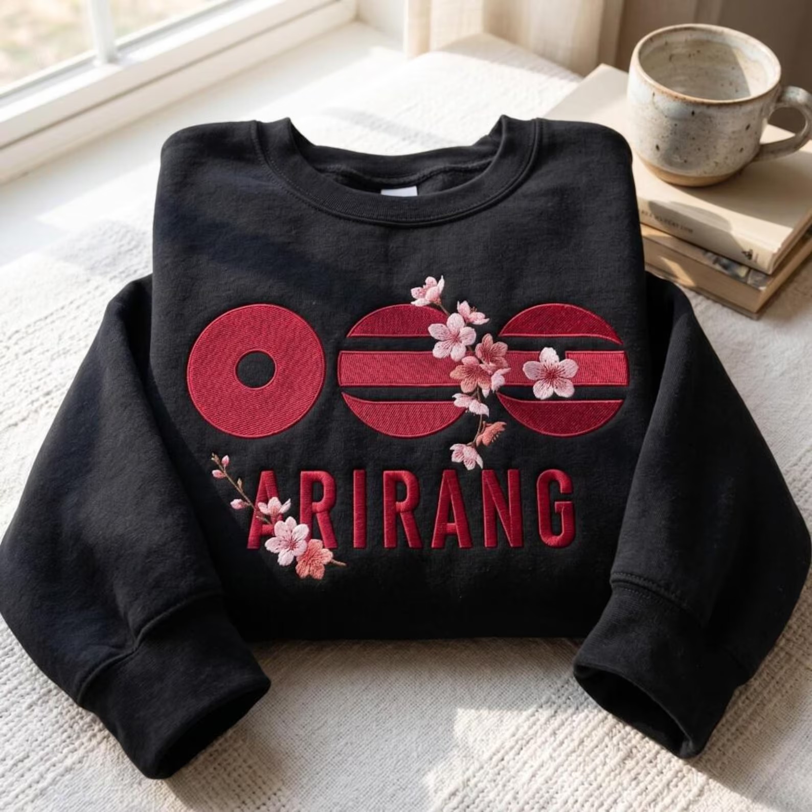 Embroidered Arirang BTS Logo Sweatshirt, Floral Kpop Merch Shirt