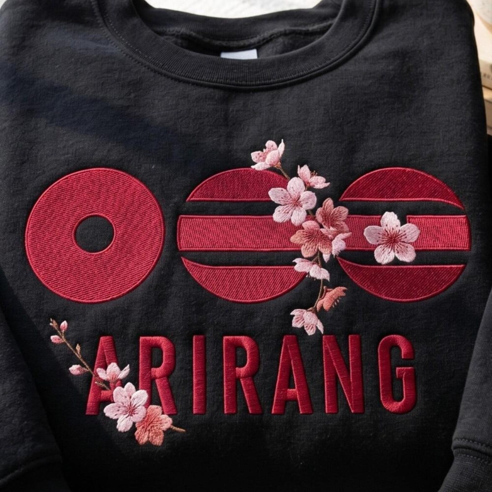 Embroidered Arirang BTS Logo Sweatshirt, Floral Kpop Merch Shirt
