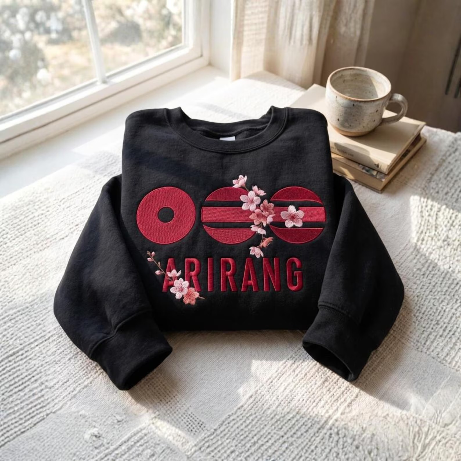 Embroidered Arirang BTS Logo Sweatshirt, Floral Kpop Merch Shirt