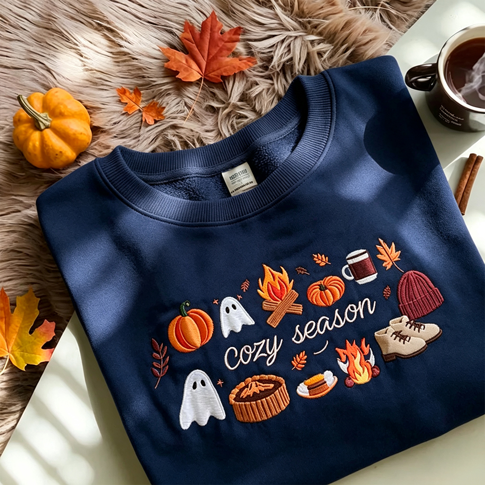 Embroidered Cozy Season Crewneck Sweatshirt