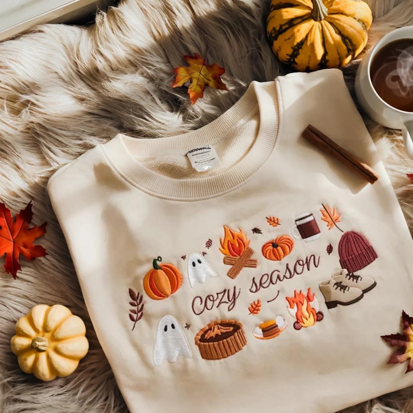Embroidered Cozy Season Crewneck Sweatshirt