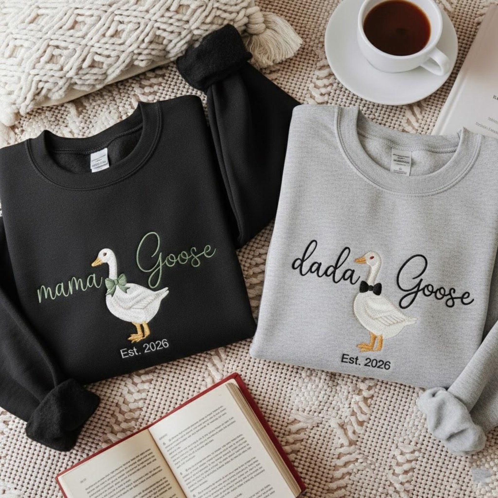 Embroidered Goose Mom and Dad Sweatshirt