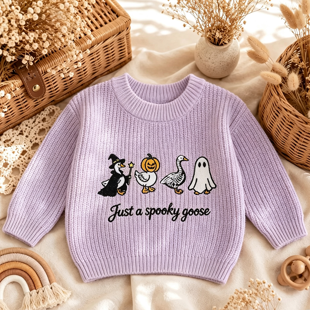 Embroidered Just A Spooky Goose Kids Knit Sweater