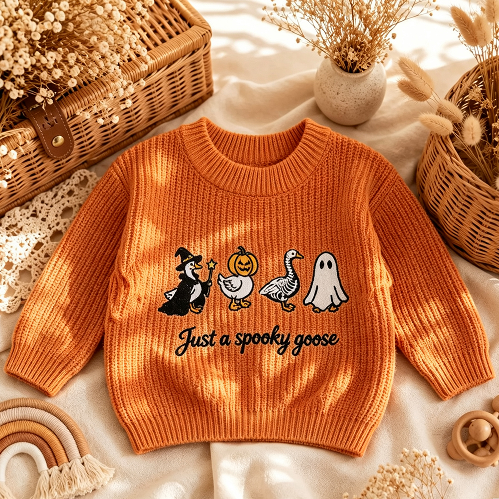 Embroidered Just A Spooky Goose Kids Knit Sweater