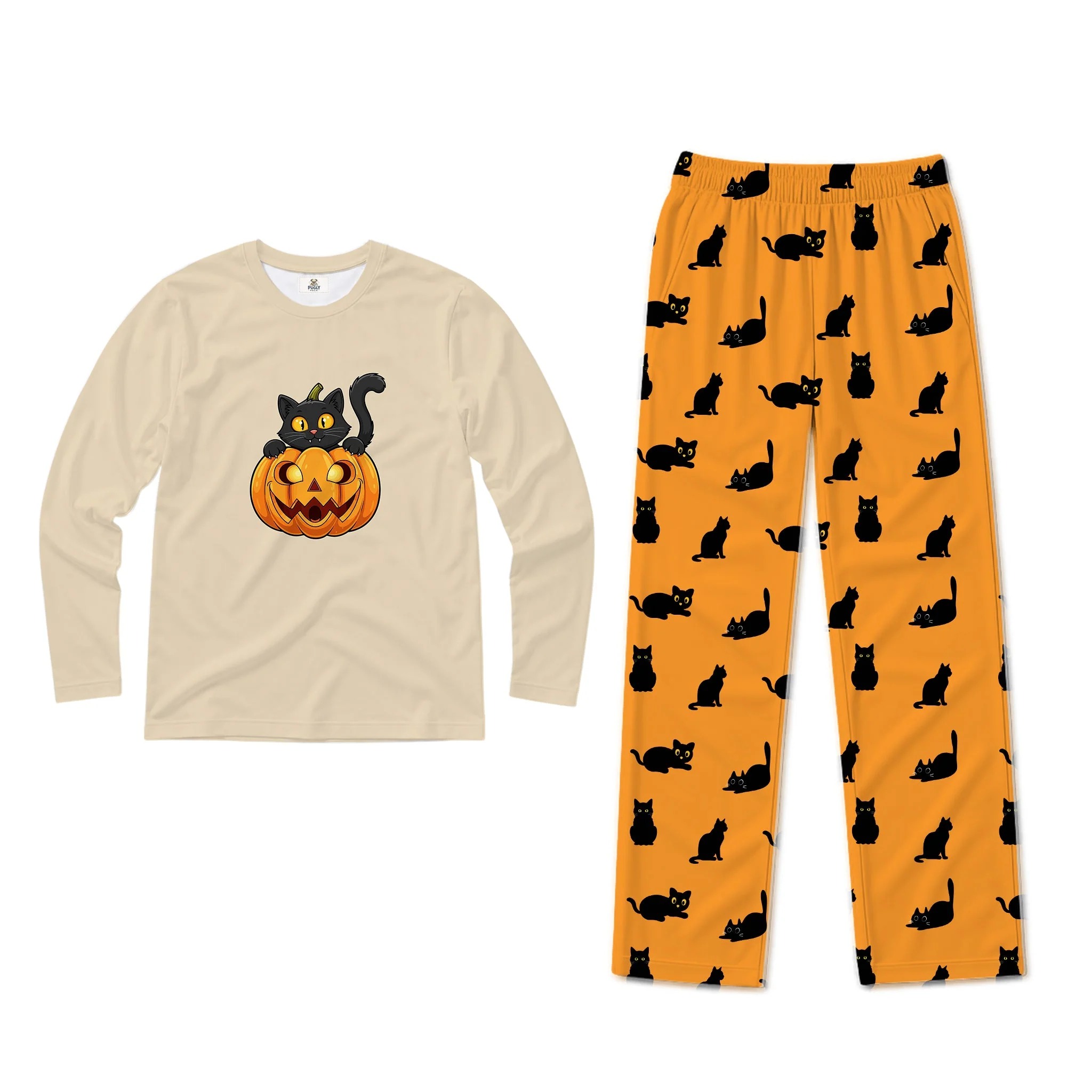 Halloween Black Cat Pumpkin Matching Family Pajamas Set