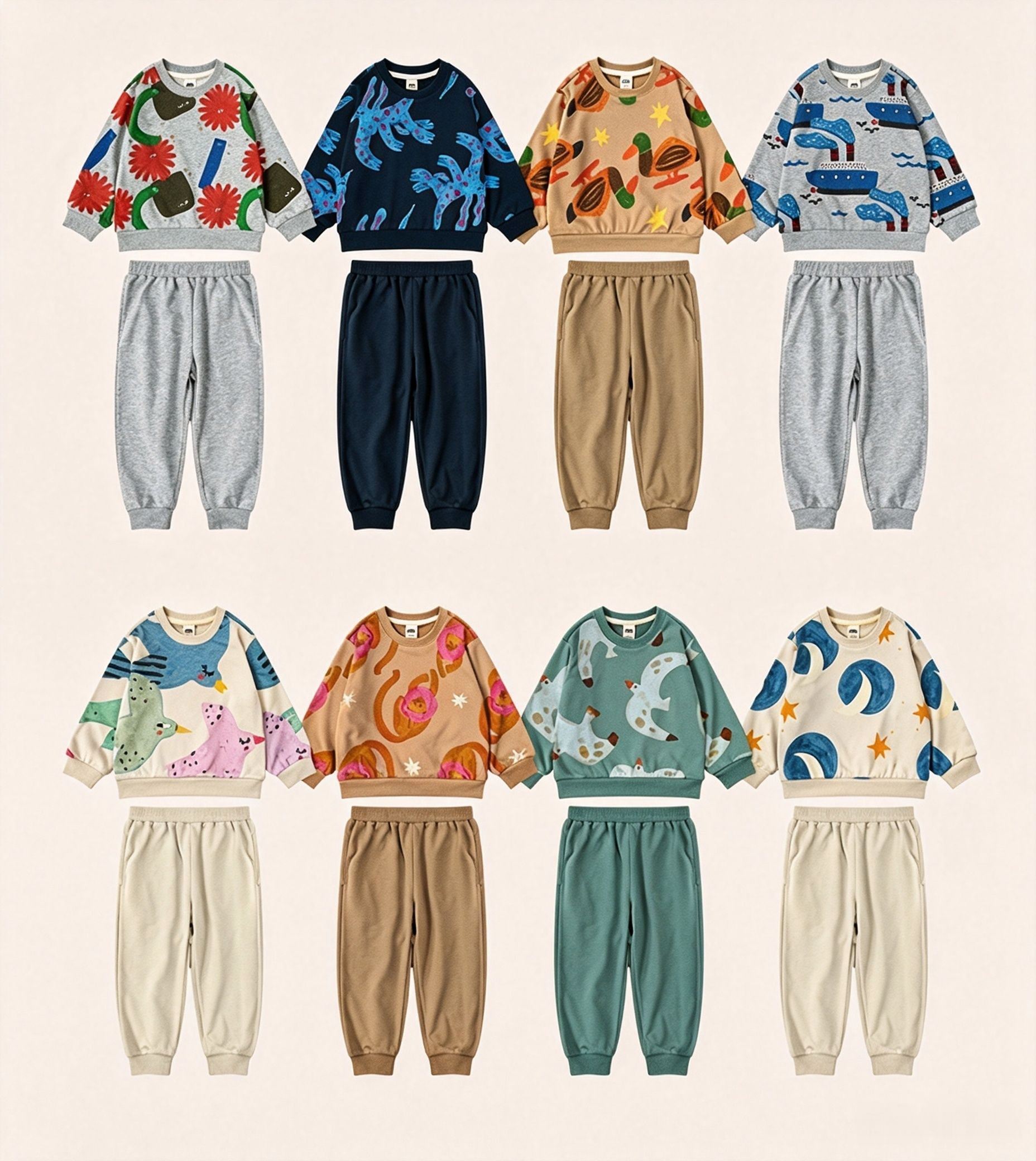 Unisex Kids Fall Winter Playful Print Sweatshirt ，Unisex Kids Fall Winter Outfit Set, Printed Sweatshirt & Jogger Pants