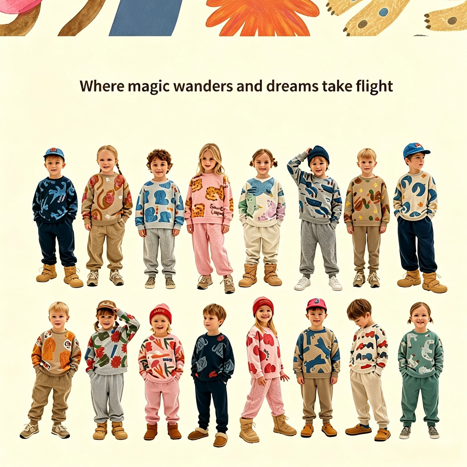 Unisex Kids Fall Winter Playful Print Sweatshirt ，Unisex Kids Fall Winter Outfit Set, Printed Sweatshirt & Jogger Pants