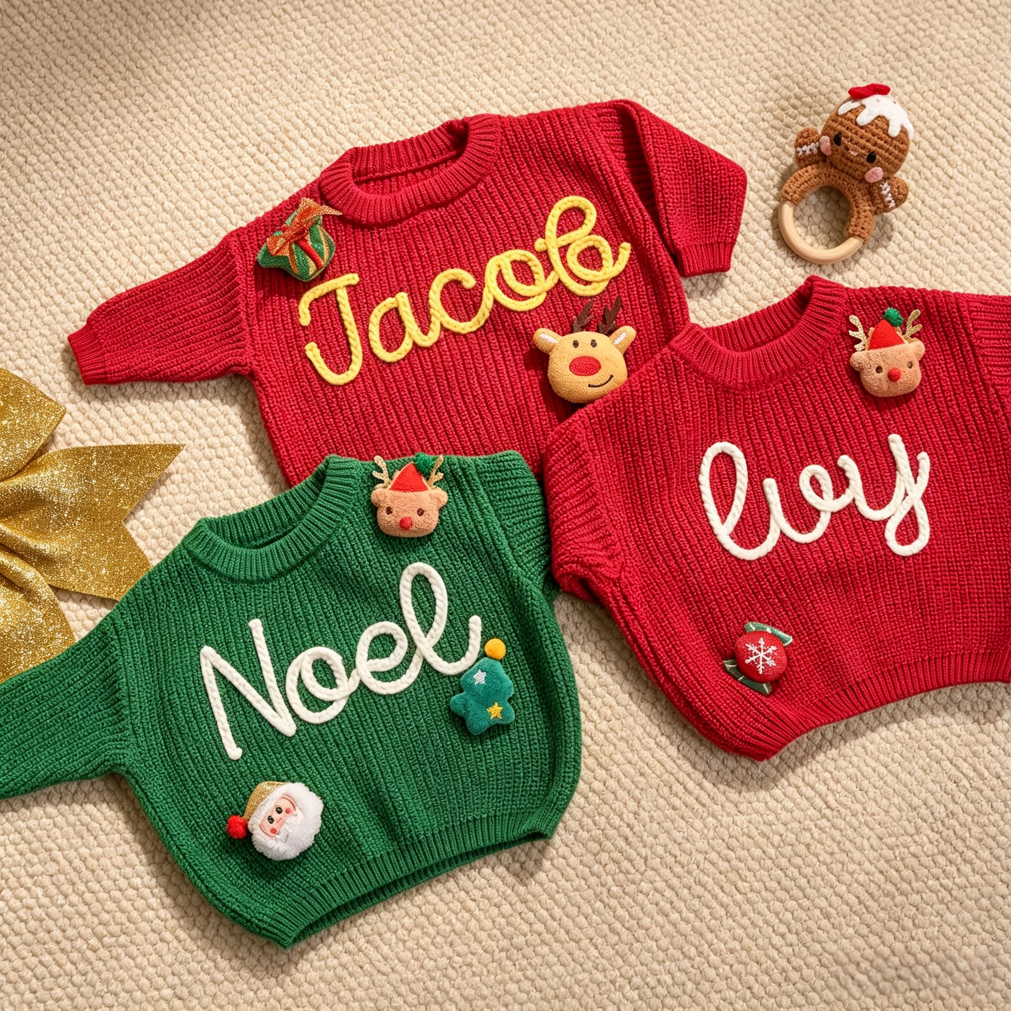Personalized Custom Name Christmas Knit Kids Sweater