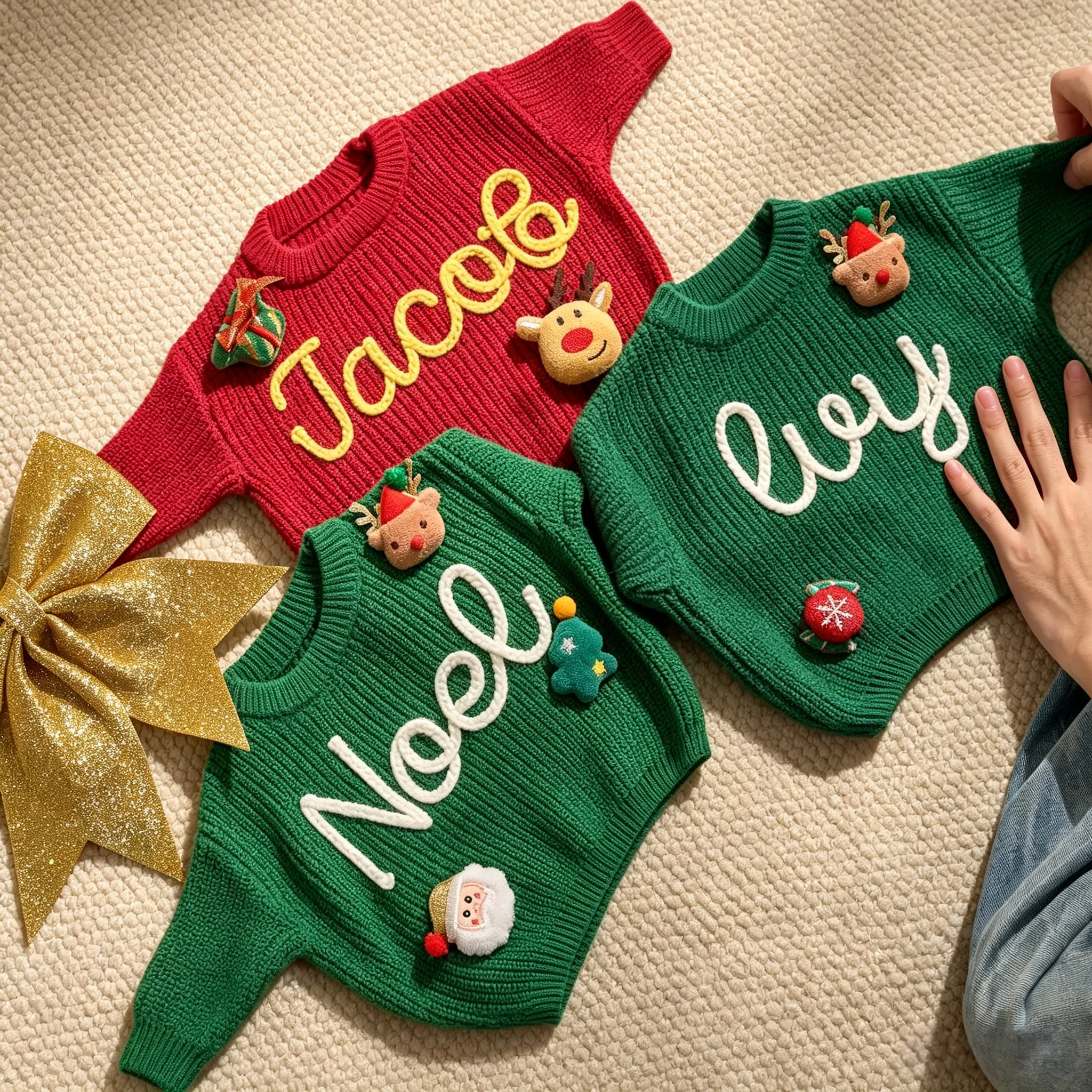 Personalized Custom Name Christmas Knit Kids Sweater