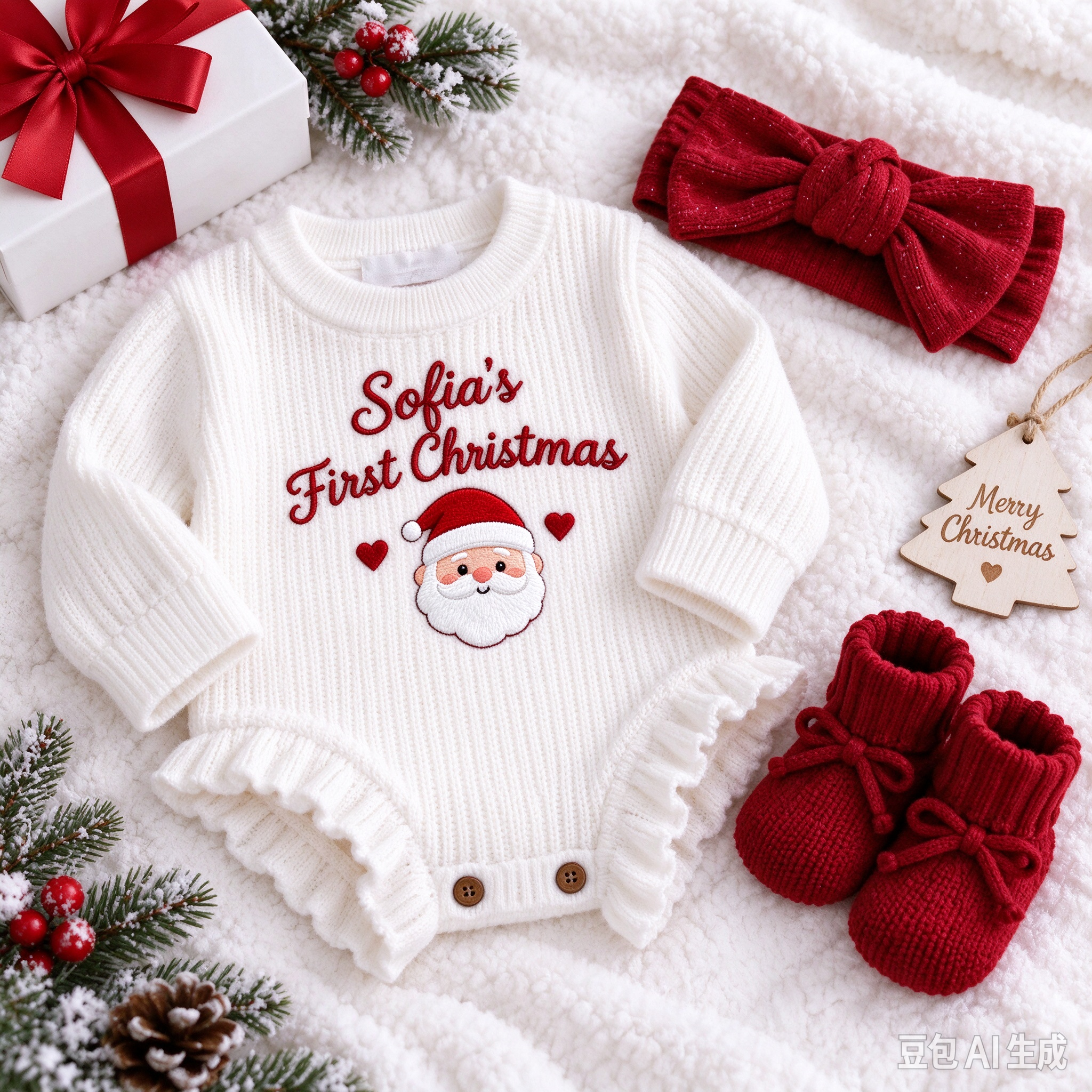 Personalized Baby First Christmas Custom Embroidered Onesie