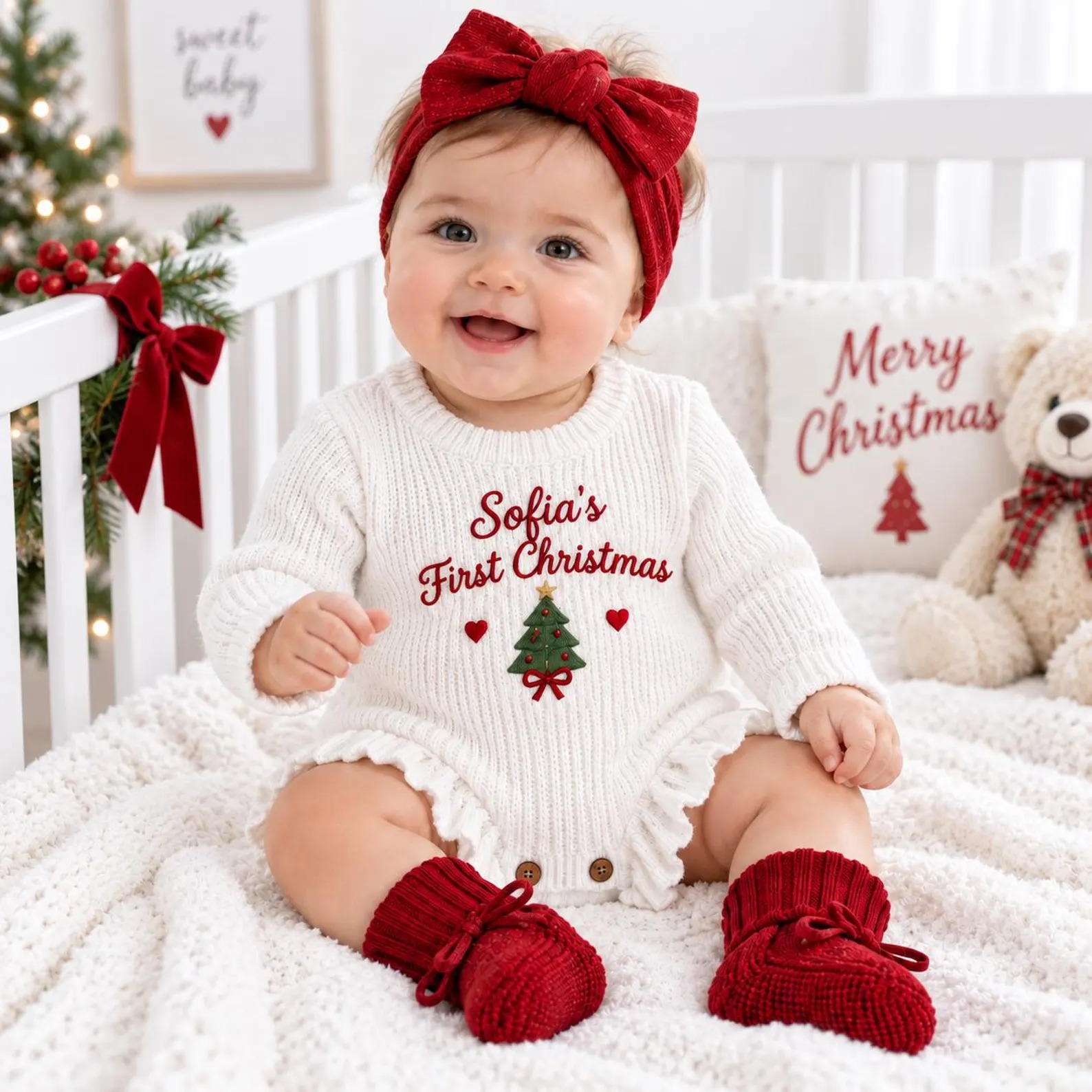 Personalized Baby First Christmas Custom Embroidered Onesie
