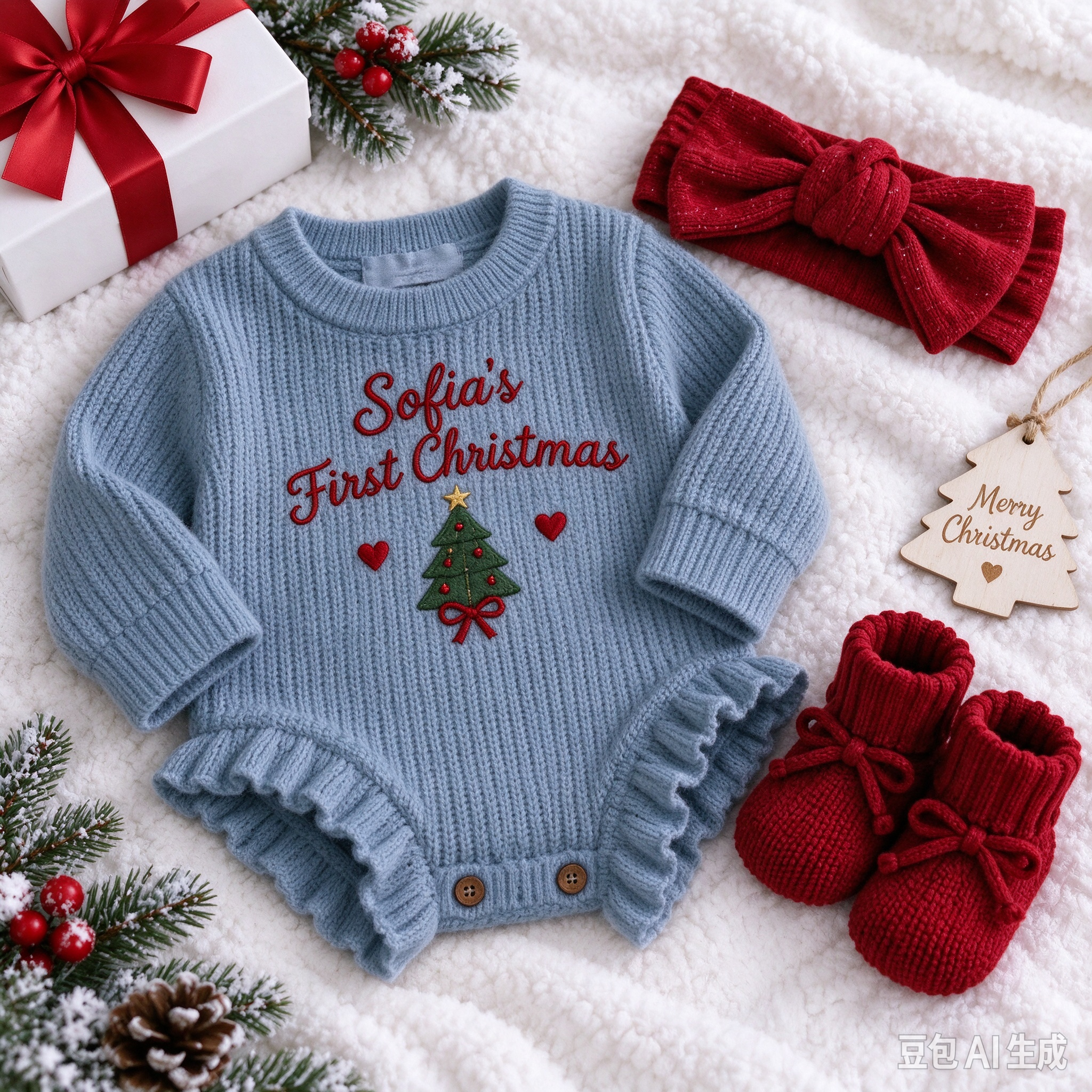 Personalized Baby First Christmas Custom Embroidered Onesie