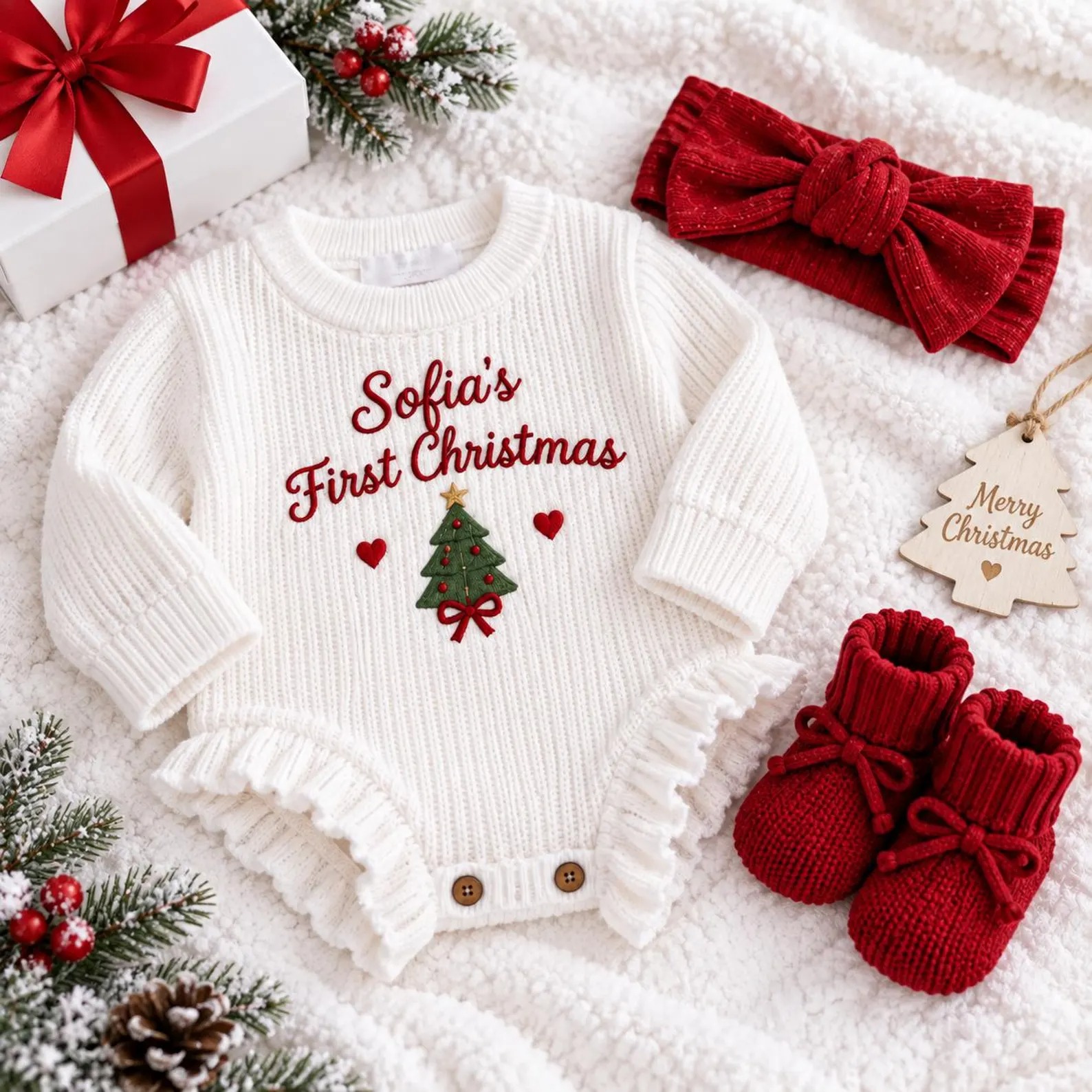 Personalized Baby First Christmas Custom Embroidered Onesie