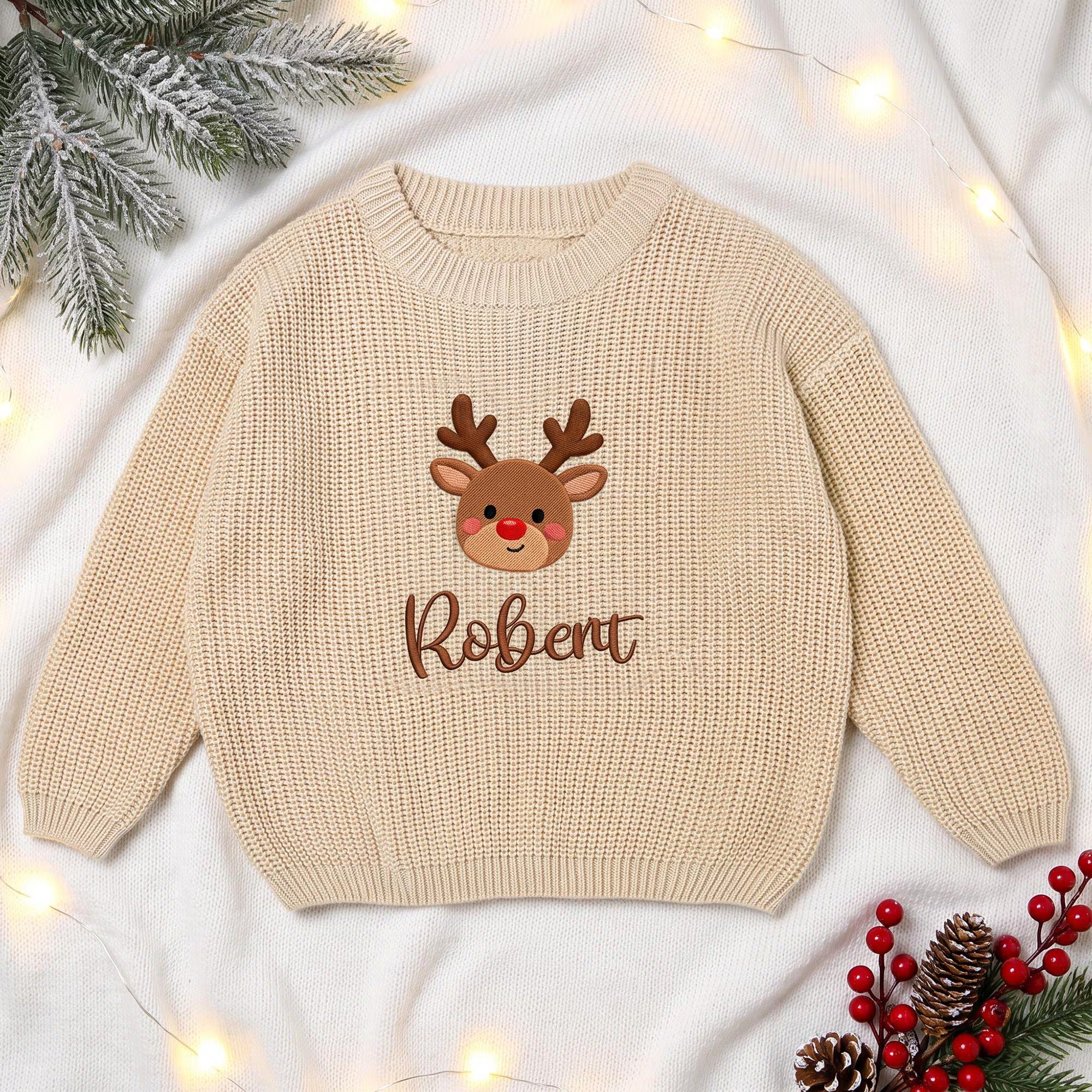 Personalized Custom Name Christmas Embroidered Baby Sweater