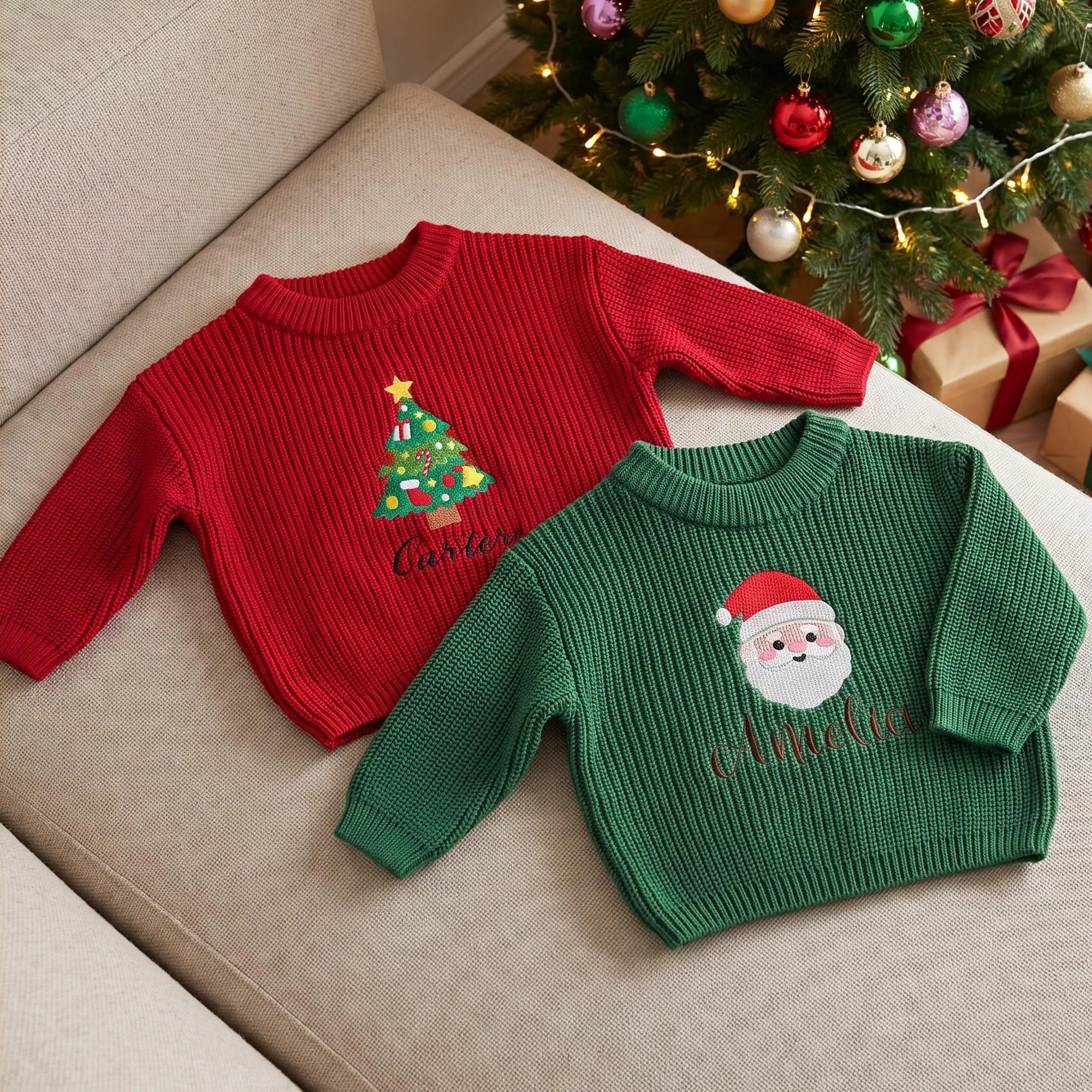 Personalized Custom Name Christmas Embroidered Baby Sweater